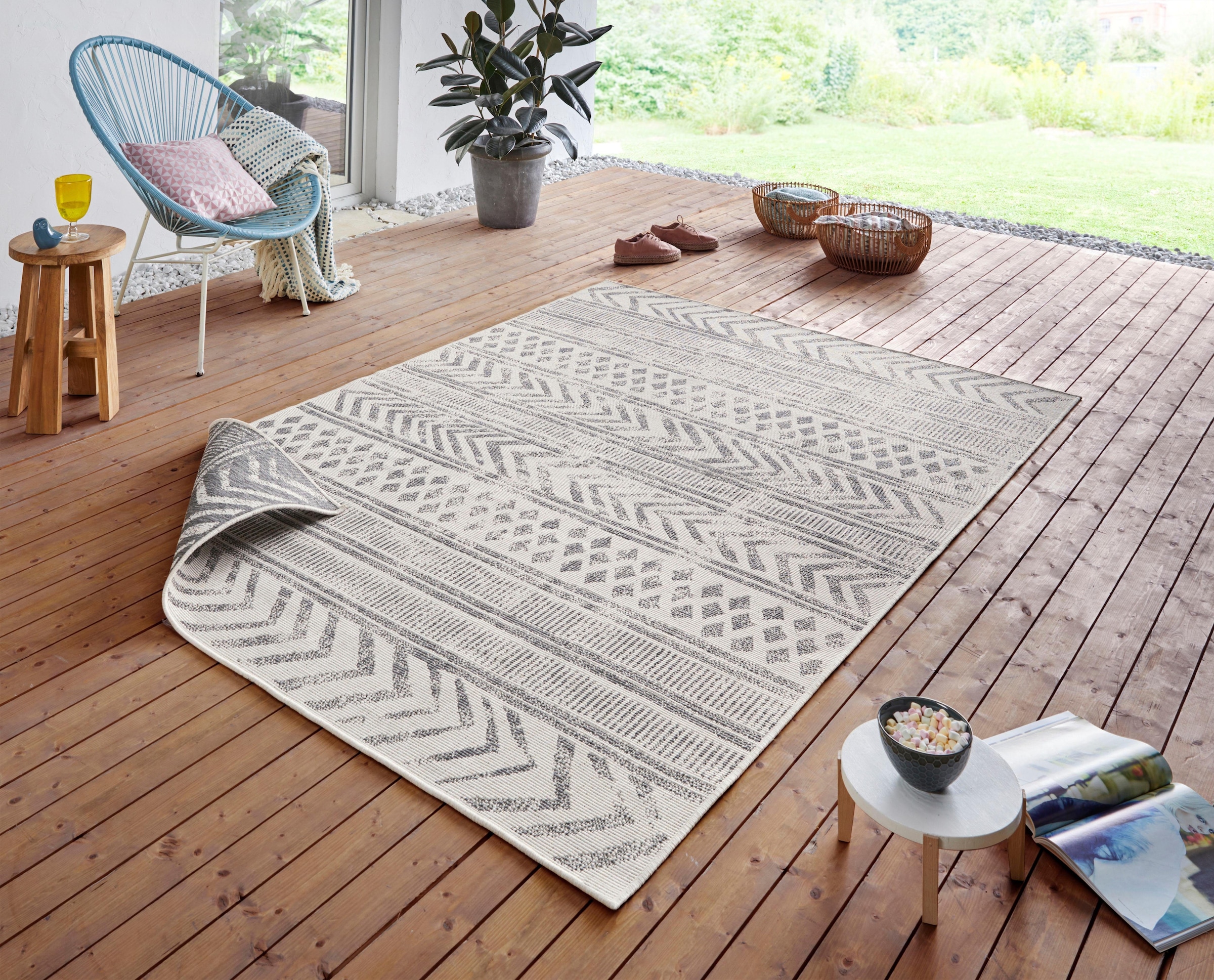 NORTHRUGS Teppich »BIRI Wendeteppich«, rechteckig, In-& Outdoor, Wetterfest, Balkon, Garten, Wohnzimmer, Wasserfest, Boho