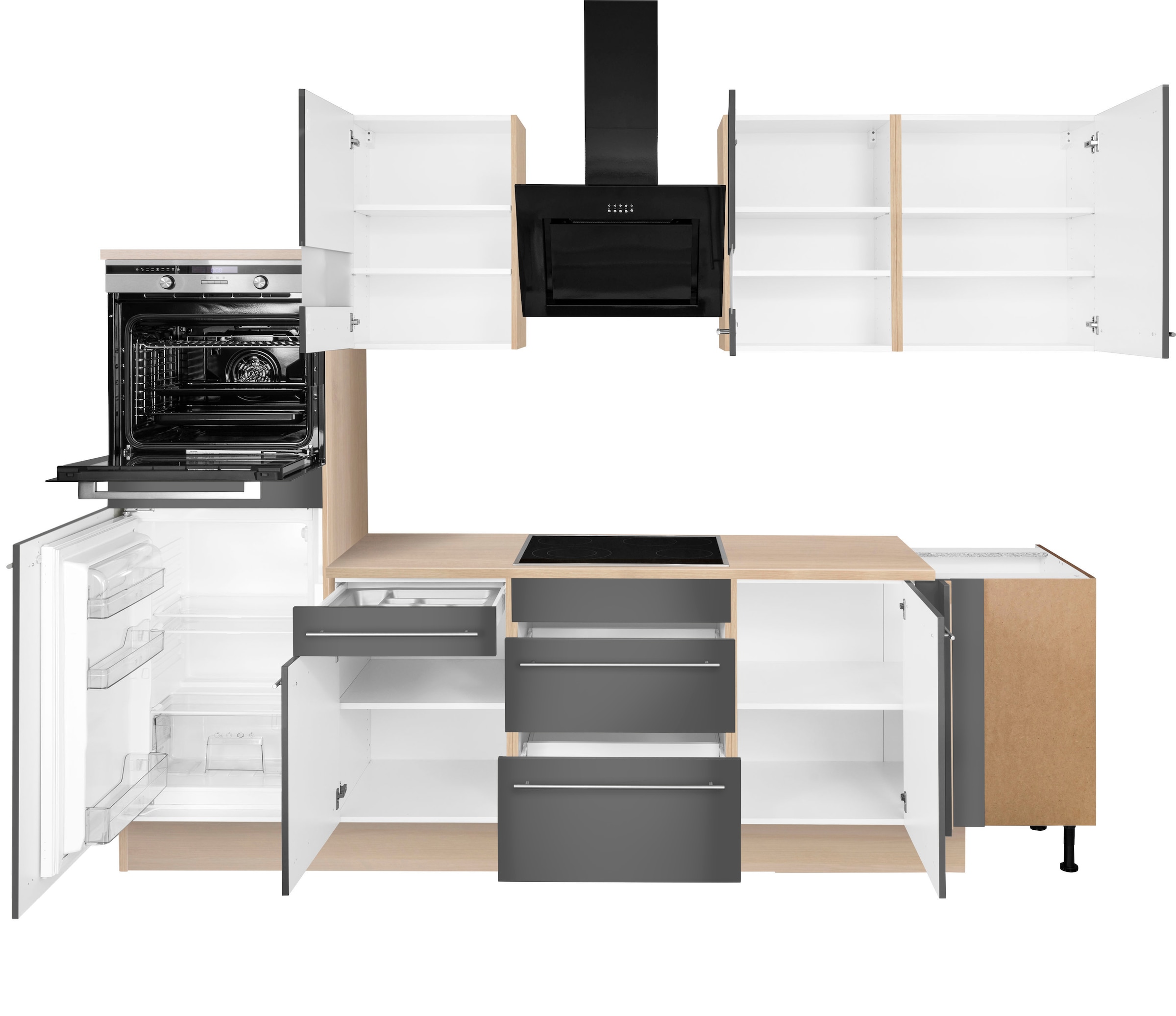 OPTIFIT Winkelküche »Bern mit Hanseatic-E-Geräten«, Stellbreite 285x175 cm, mit Induktionskochfeld, Soft-Close