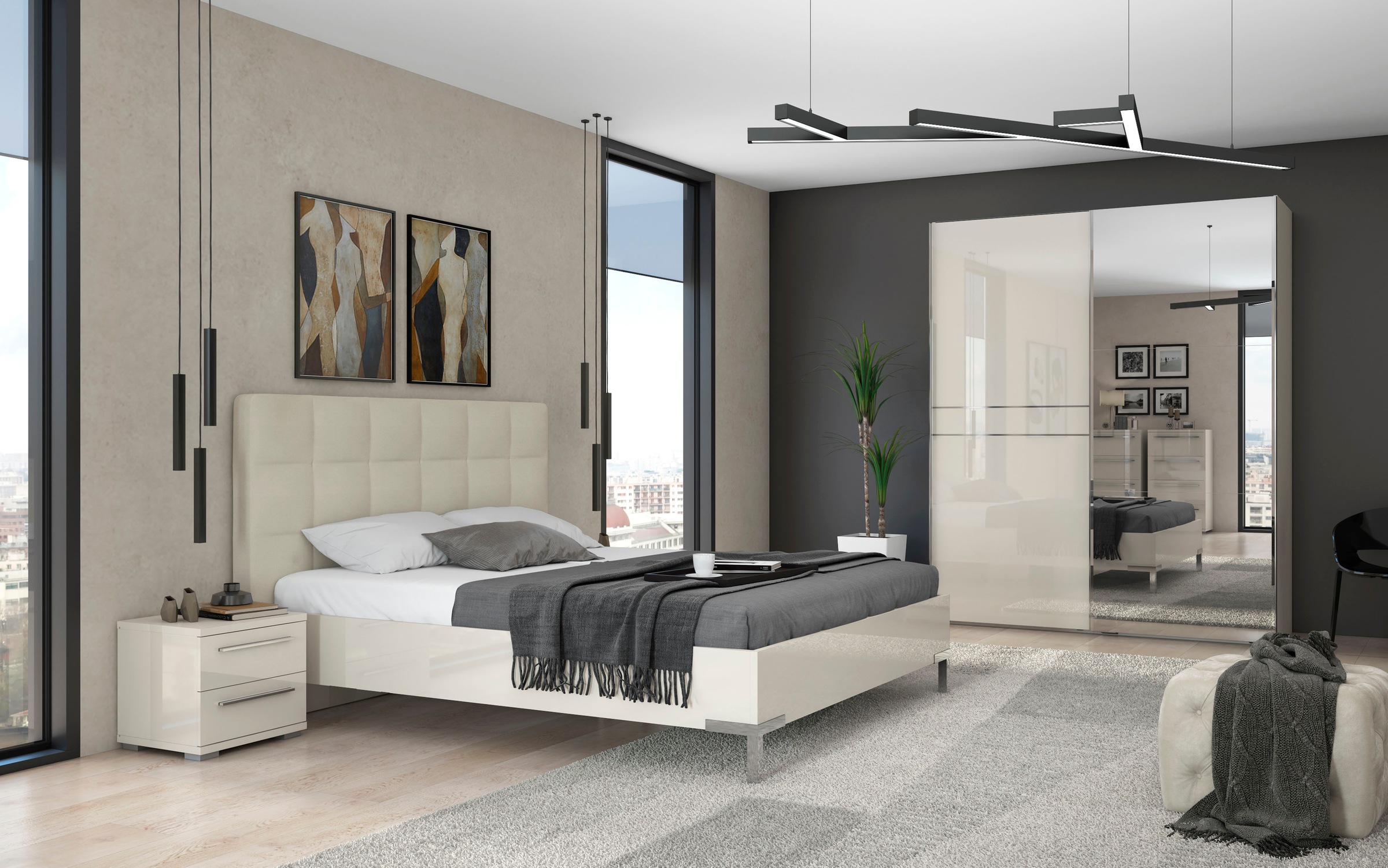 Places of Style Schwebetürenschrank »Piano, mit Einlegeböden, Kleiderstangen, Spiegel, Türen soft-close«, (in 3 Breiten, 224cm hoch, mit verchromten Aufleistungen), mit Spiegeltür, FSC-zertifizierter Holzwerkstoff