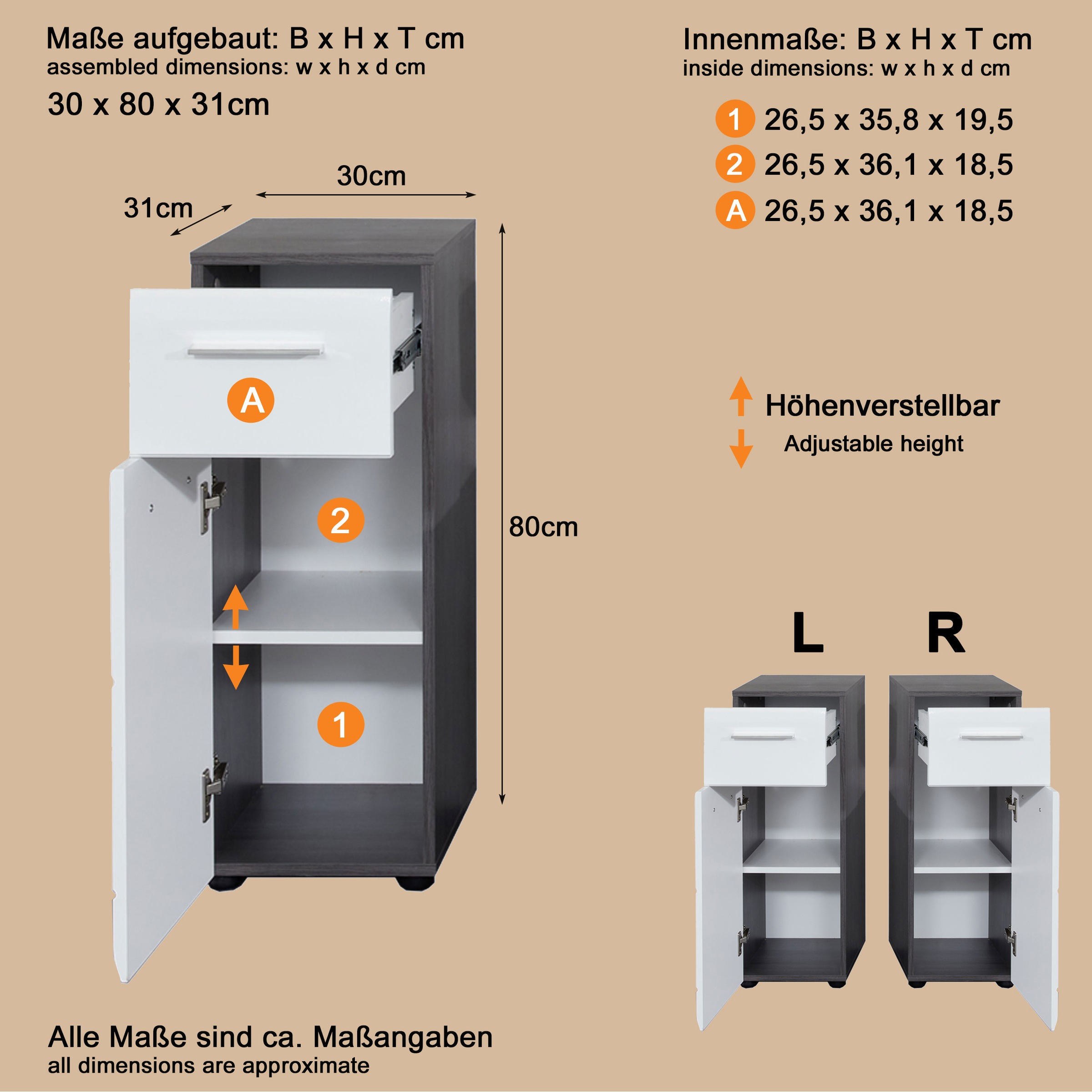 welltime Unterschrank »Sovana«, Badkommode mit Hochglanzfront und 1 Schublade - (B/T/H) 30/31/80 cm