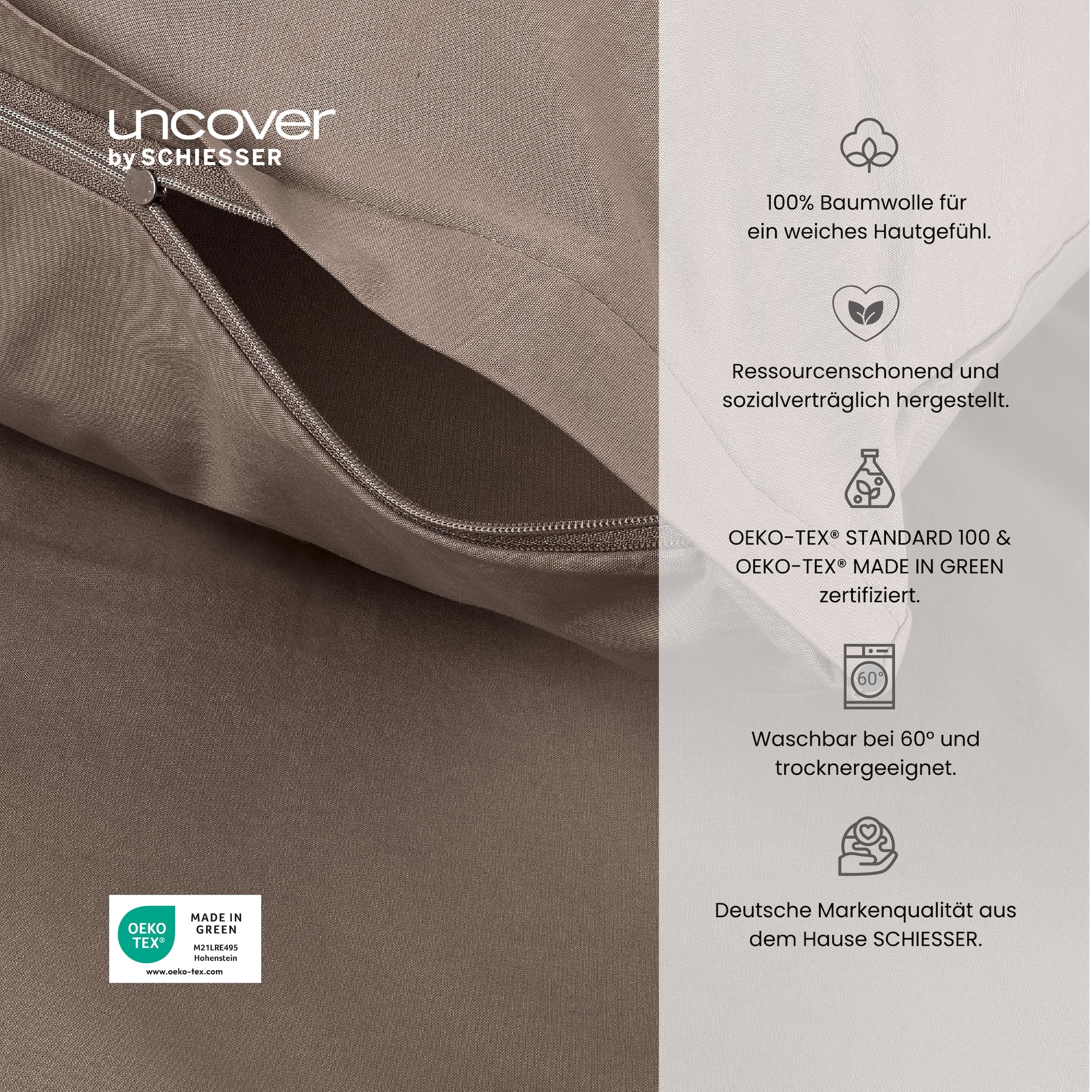 uncover by SCHIESSER Bettwäsche »Soho aus weicher Baumwolle in gedeckten Uni-Farben«, Made in Green