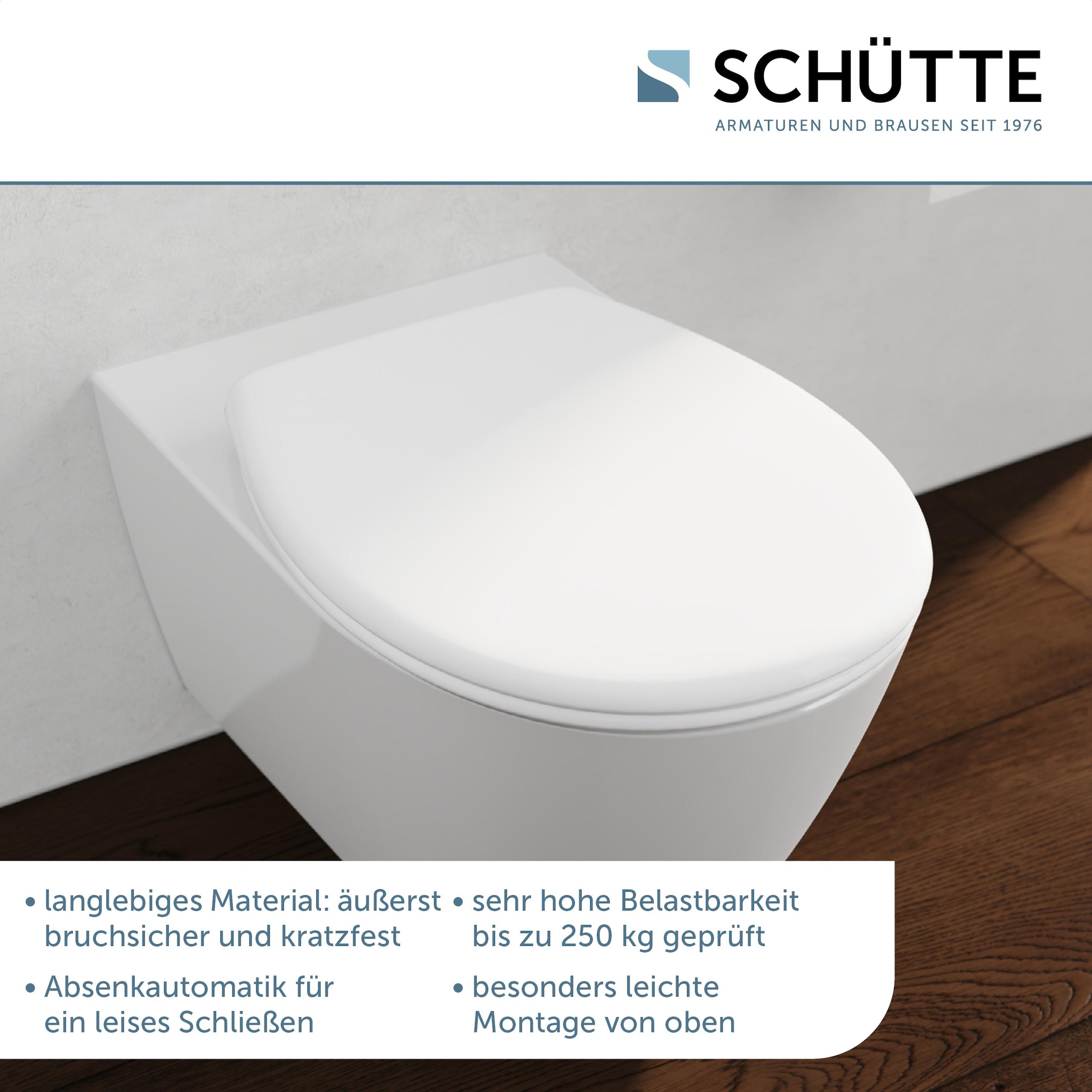 Schütte WC-Sitz »Duroplast, WHITE«, (WC-Sitz, Befestigungsmaterial, Montageanleitung), mit Absenkautomatik und Schnellverschluss, inklusive Duftstein