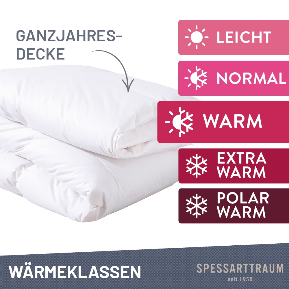 SPESSARTTRAUM Daunenbettdecke »Exklusiv, Bettdecken für Sommer und Winter«, Füllung 100% Daunen, Klasse 1, Downpass zertifiziert, Bezug 100% Baumwolle, nachhaltig (Made in Green), Hausstauballergiker geeignet, (1 St.), 5 Wärmeklassen & 8 Größen