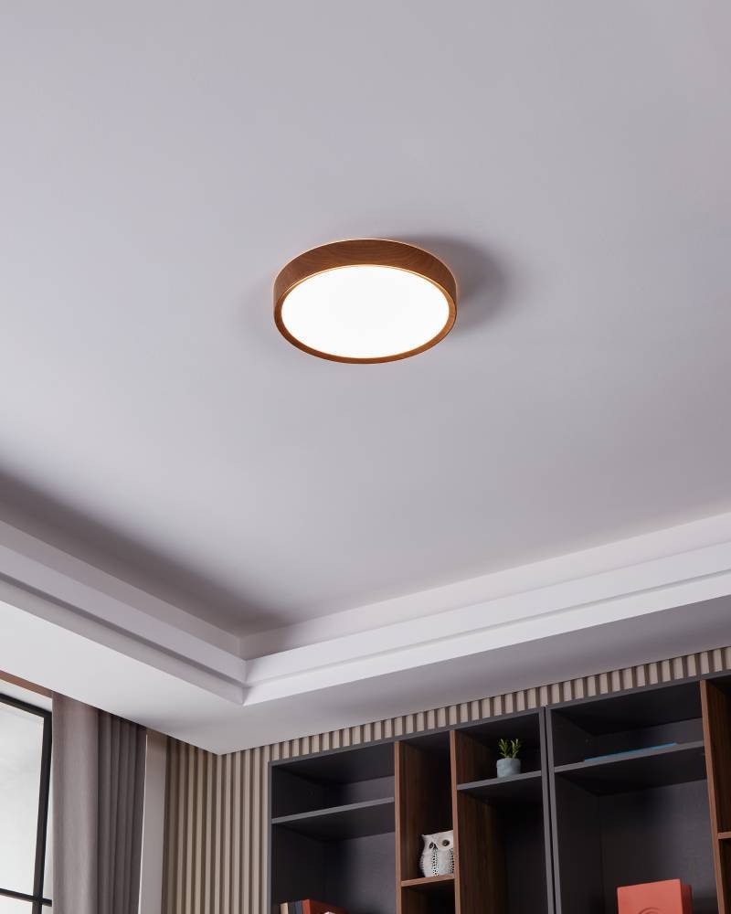 EGLO Deckenleuchte »MUSURITA Deckenlampe, Wohnzimmerlampe, Holz-Optik, Stahl + Kunststoff«, 1 flammig, Leuchtmittel LED-Modul | LED wechselbar, LED Deckenlampe, Wohnzimmer, Schlafzimmer, Küche, Flur, modern, 34x6cm