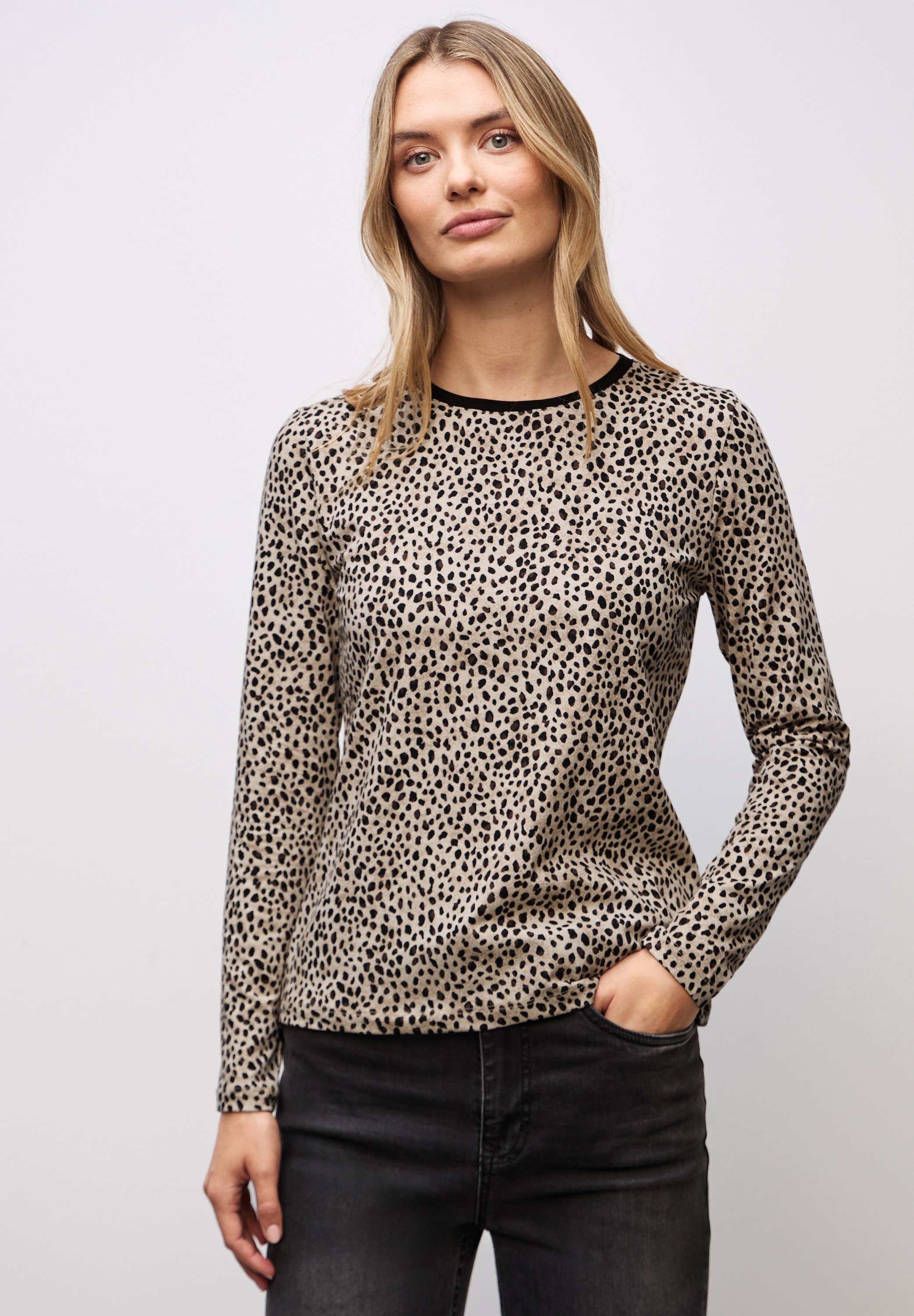 STREET ONE Langarmshirt mit Animal-Print, Leo-Muster