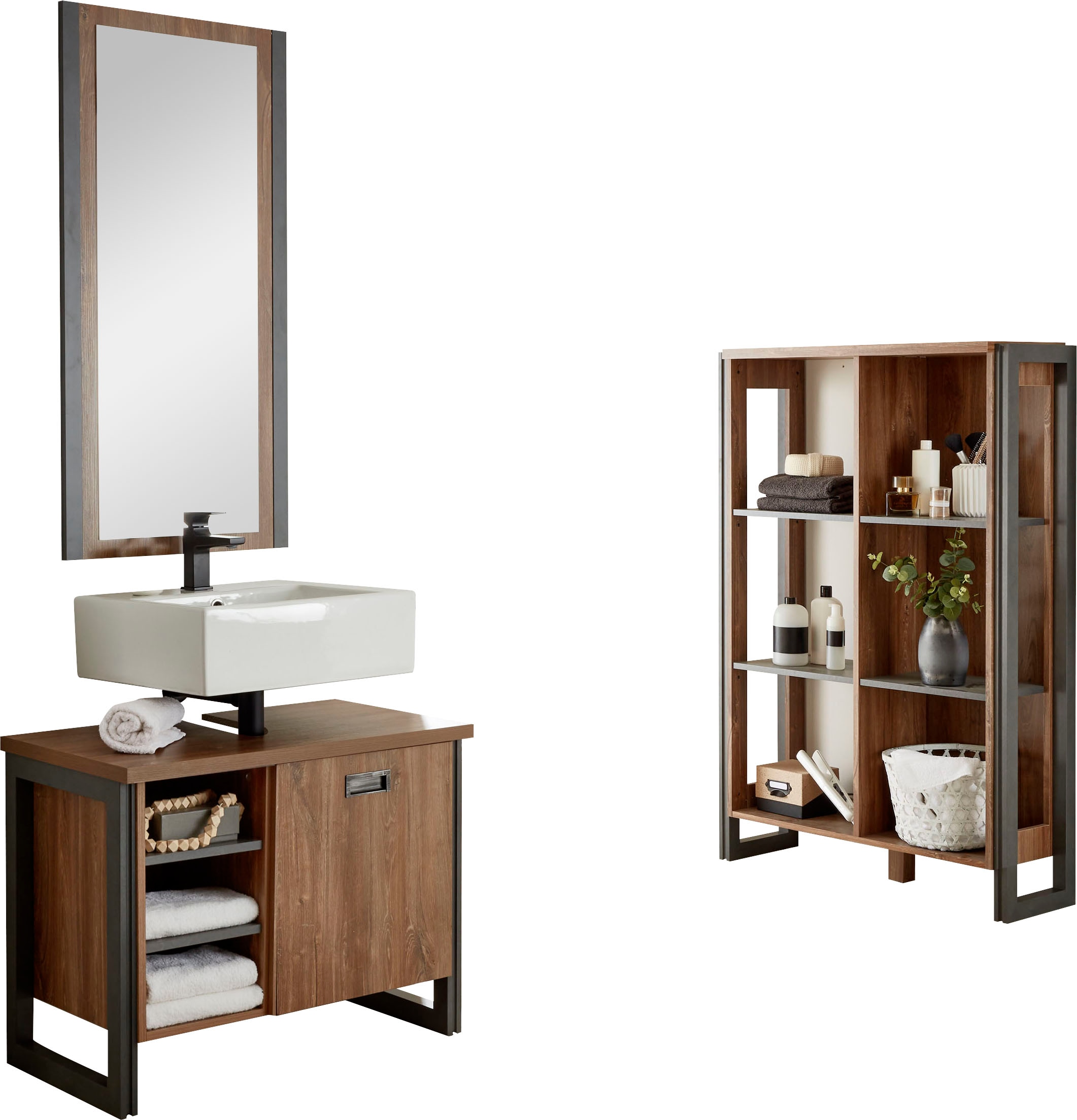 Home Affaire Badmöbel-Set »Detroit, Bad im Industrialdesign, 3-teiliges Badezimmer« Set, 3 Stk. tlg. in gelb