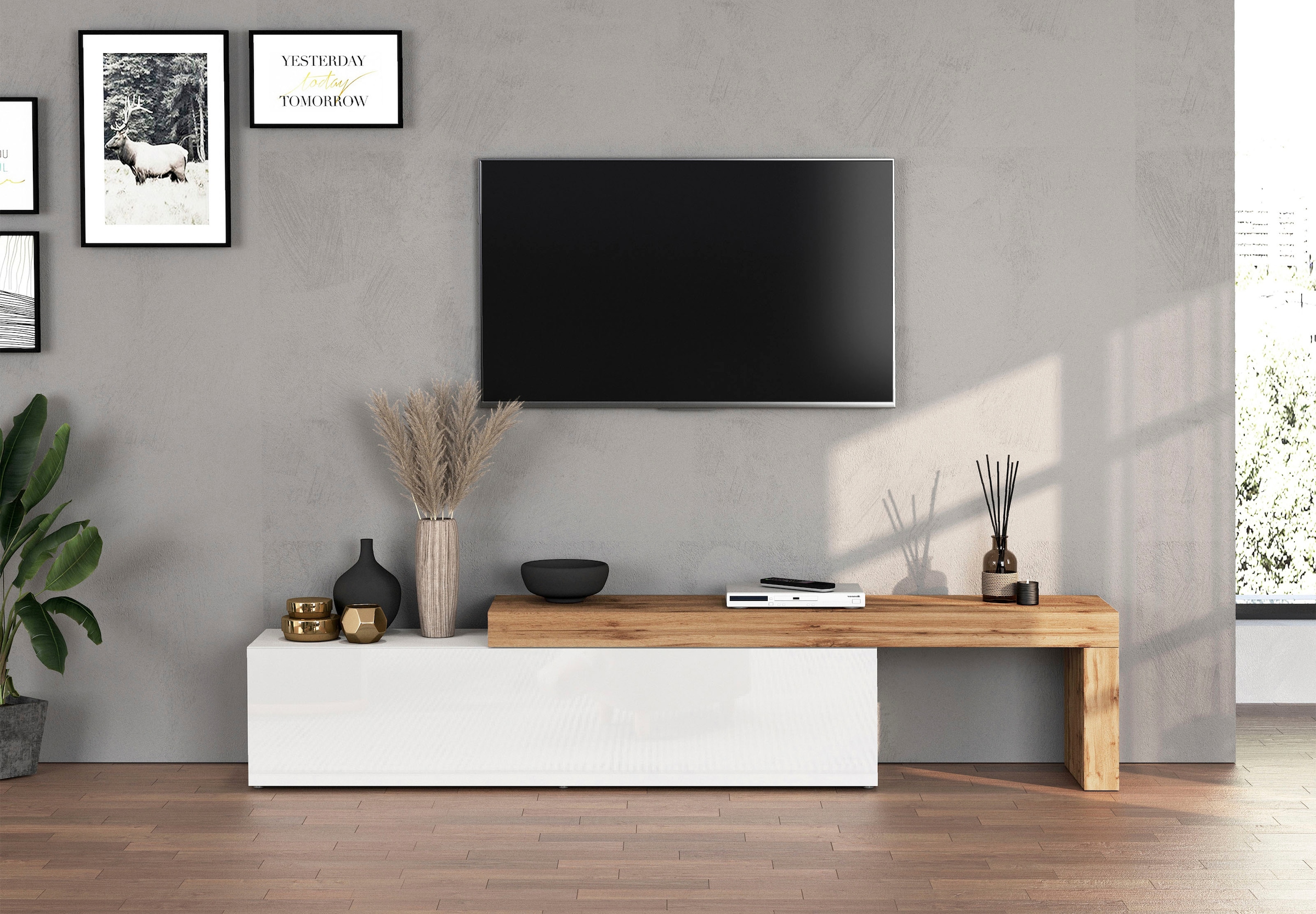 OTTO home Lowboard »Chronos TV-Board, TV-Schrank« Breite verstellbar von 190 bis 350 cm, 1 Stk. tlg. Breite 270 cm TV-Board,Lowboard,1 Klappe und ein L-Förmiger Aufsatz