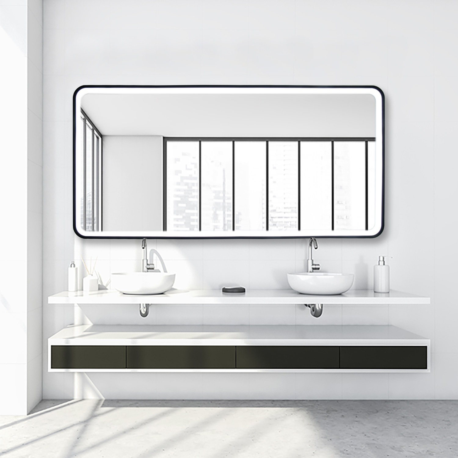 Paco Home Wandleuchte »MAGGIE« Neutralweiß Beleuchteter Spiegel LED Backlight Touch- Schwarz Rechteckig