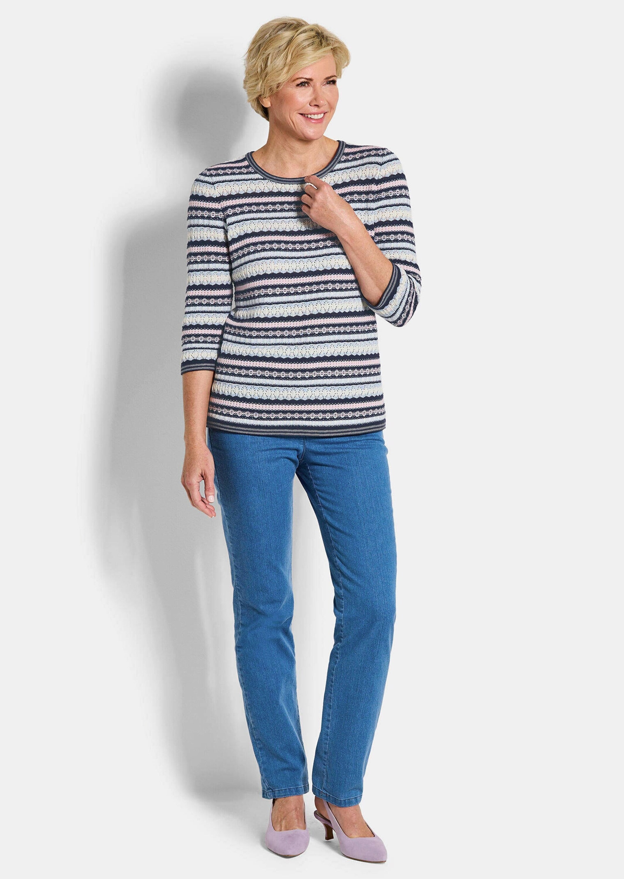 GOLDNER Rundhalspullover »Strickpullover im Ringel-Look« aufwendigig gestrickter vielfarbiger Strick