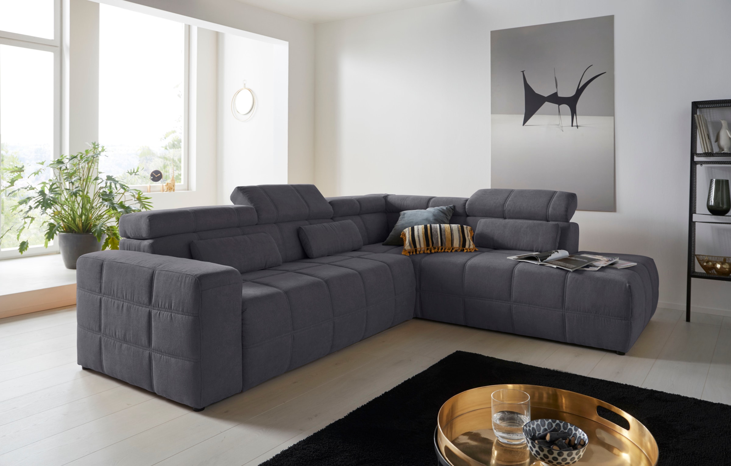 DOMO collection Ecksofa »Brandon L-Form, auch in Leder« inklusive Kopfteilverstellung, wahlweise mit Sitztiefenverstellung,