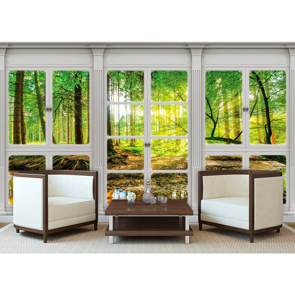 Consalnet Vliestapete »Sonnenwald Fensterblick«, verschiedene Motivgrößen, für das Büro oder Wohnzimmer