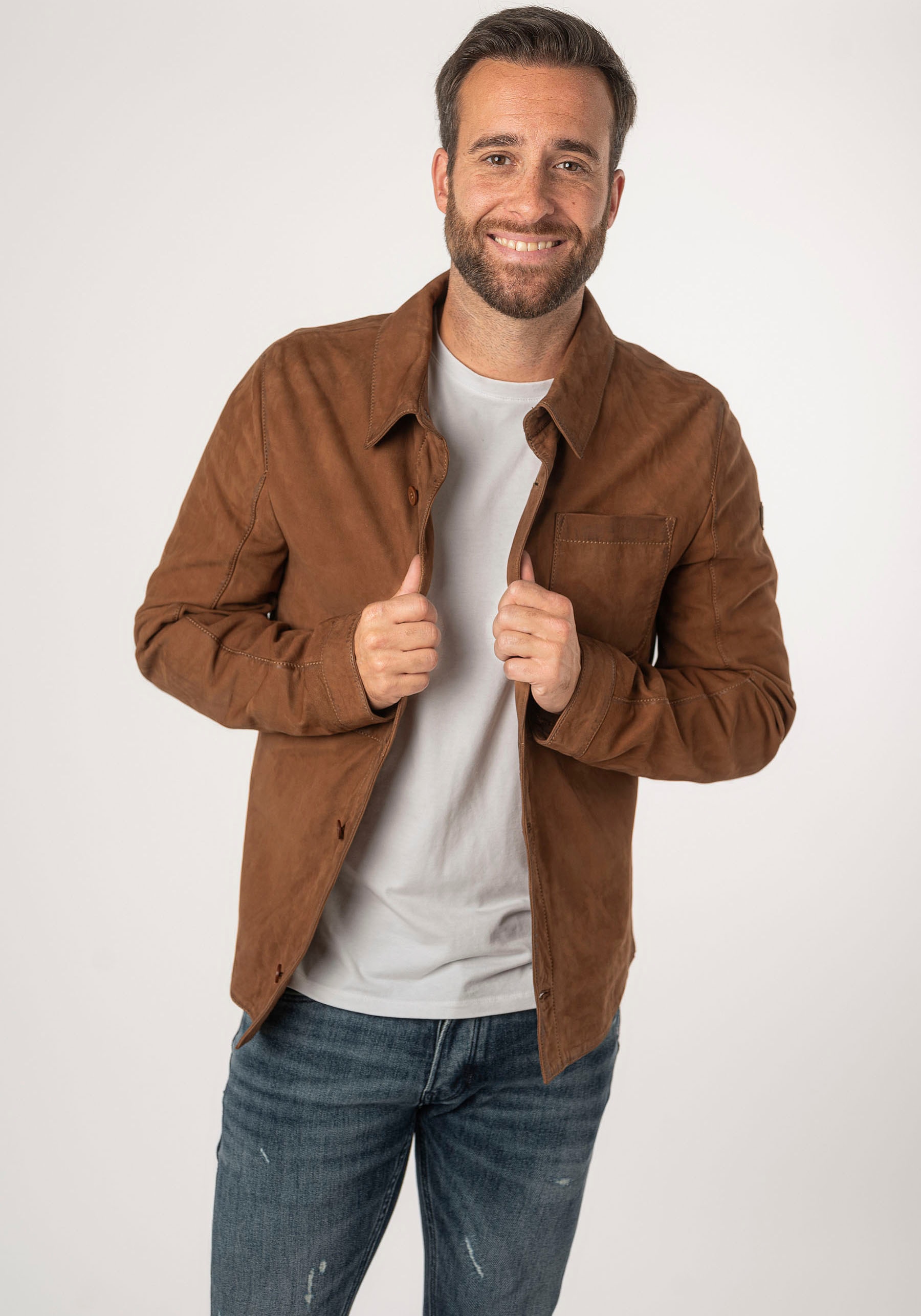 Mauritius Lederjacke »MMJemmo«, mit Hemdblusenkragen, Knopfleiste