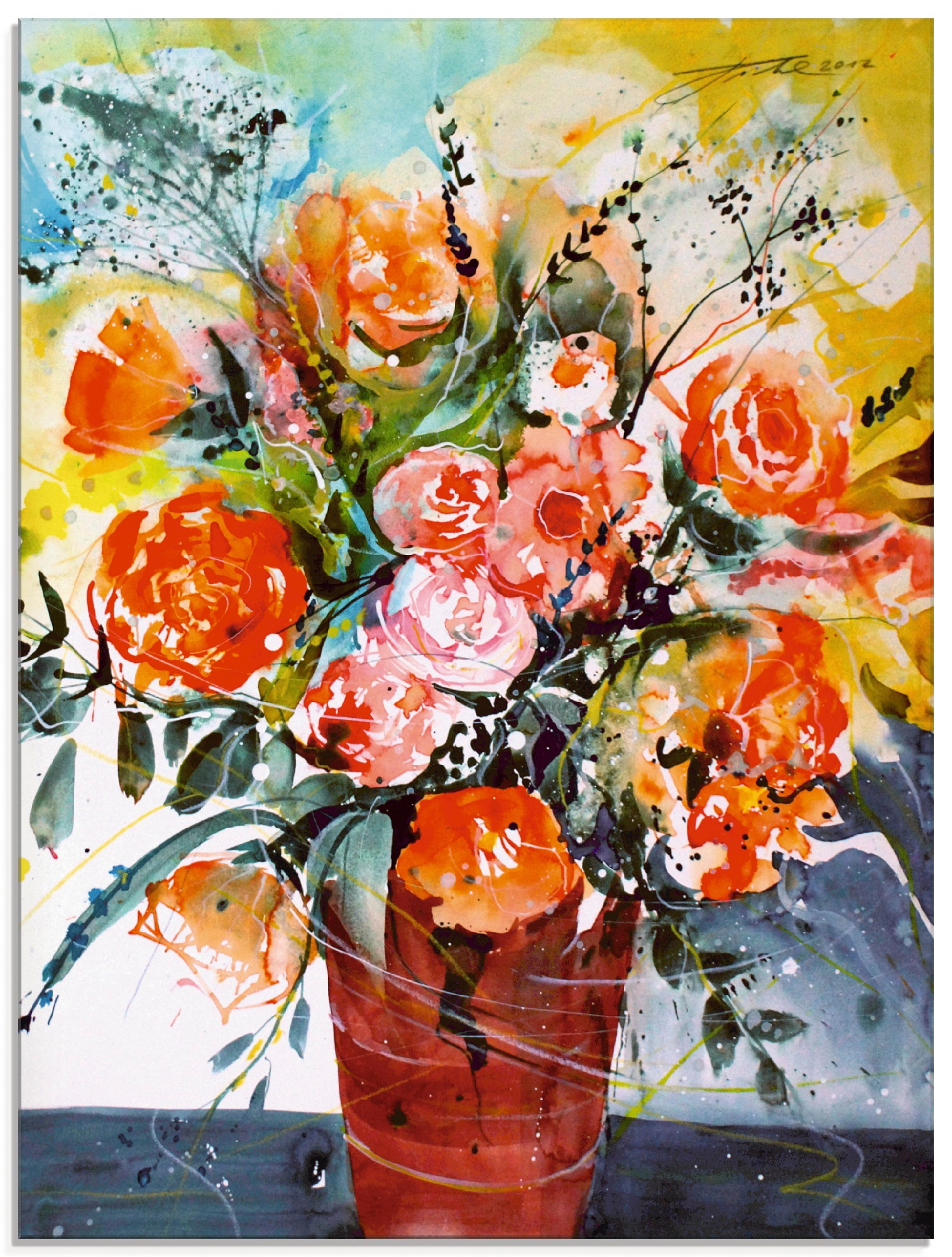 Artland Glasbild »Rosen in brauner Vase«, Blumen, (1 St.)