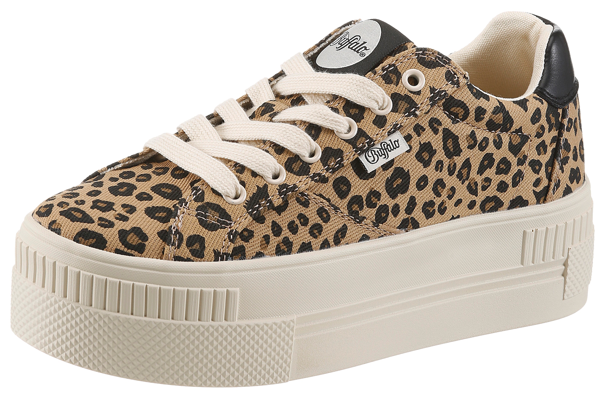 Buffalo Plateausneaker  Freizeitschuh, Halbschuh, Schnürschuh im feinen Leo-Look