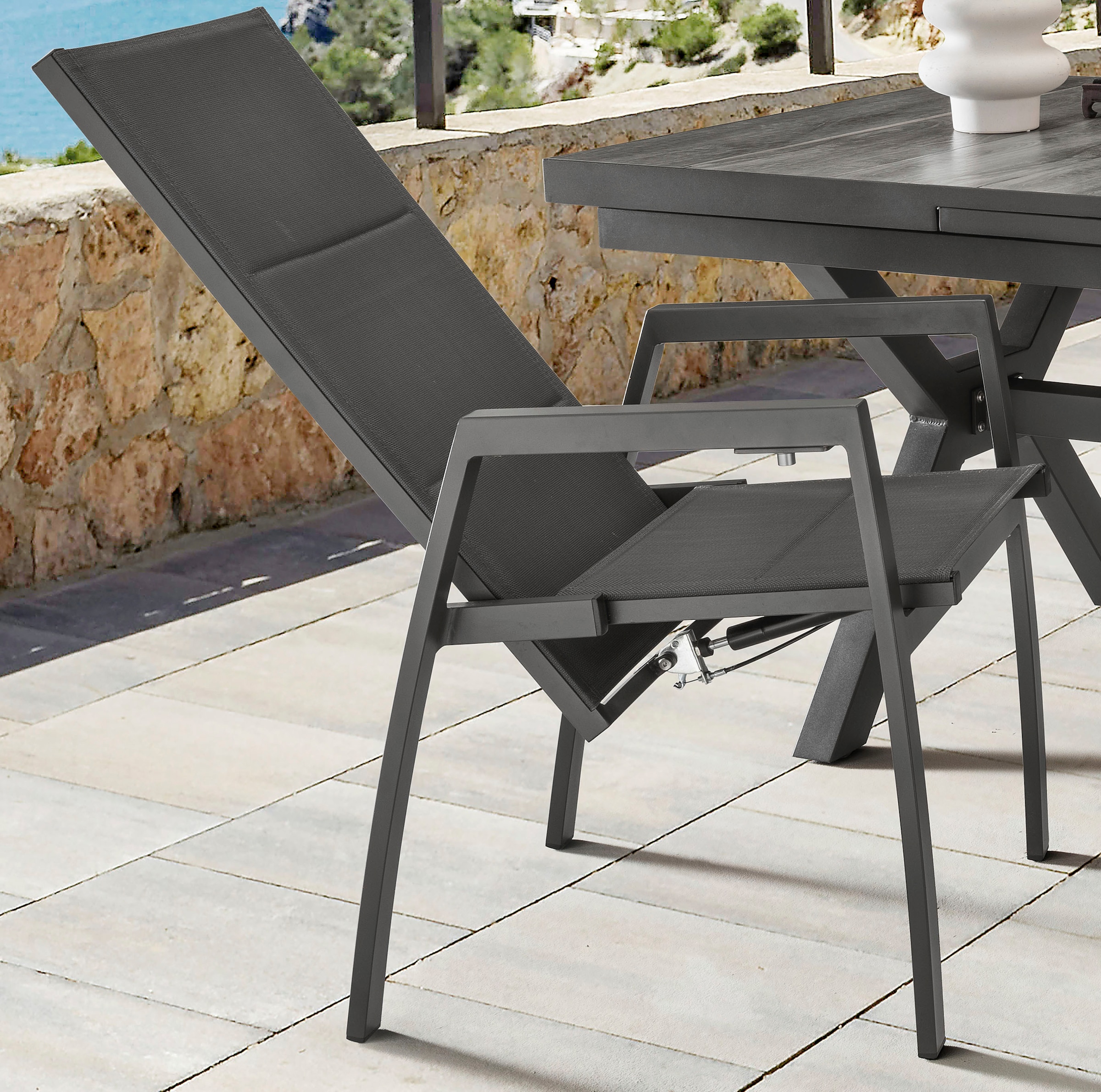 Destiny Garten-Essgruppe »COSTA GARDA«, (9 tlg.), 4 Hochlehner Textilene, 1 Ausziehtisch 160/210x100 cm