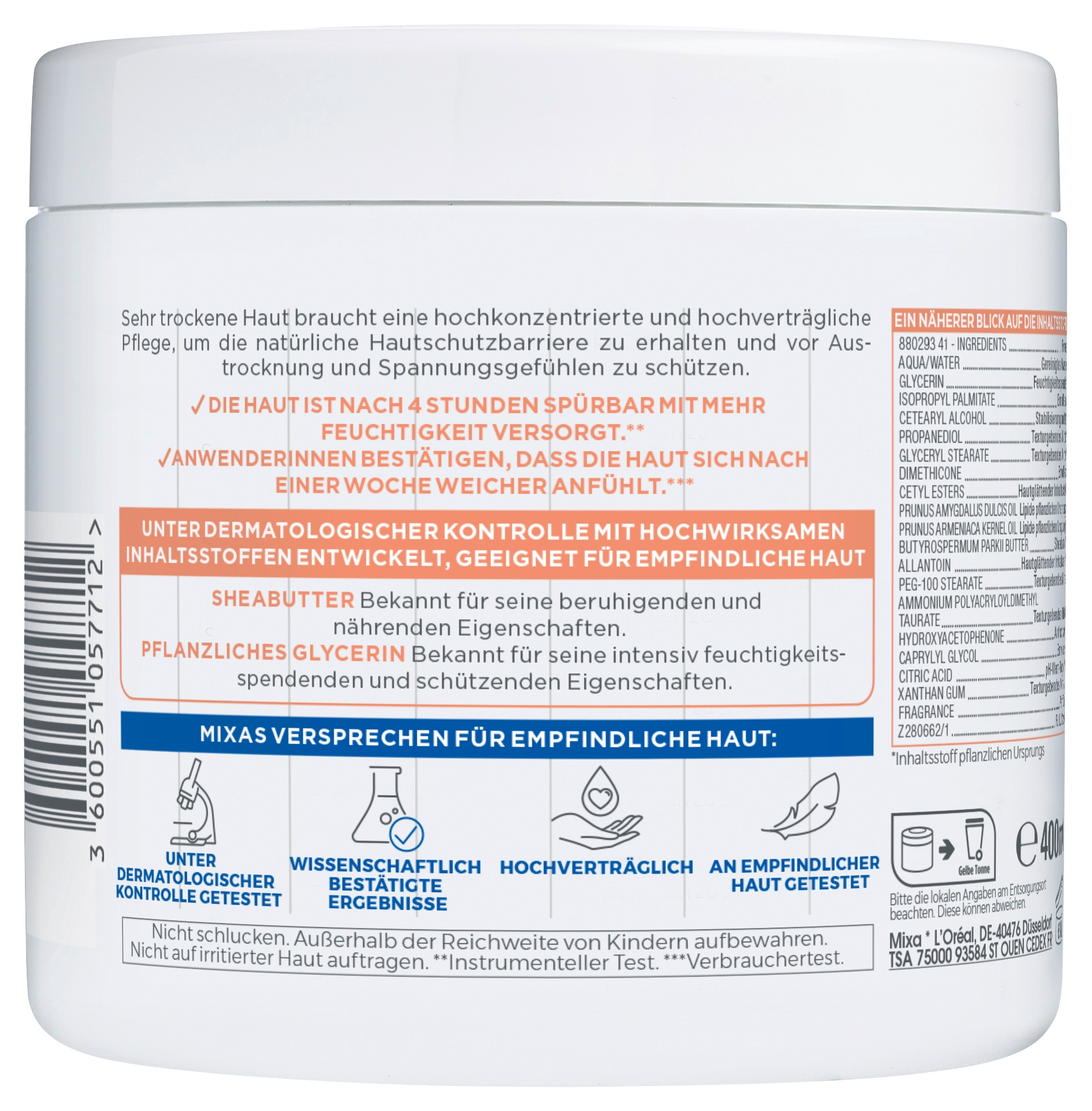 Mixa Körpercreme »MIXA SHEA INTENSIVE NÄHRENDE CREME« für sehr trockene Haut für Babys, Kinder und Erwachsene