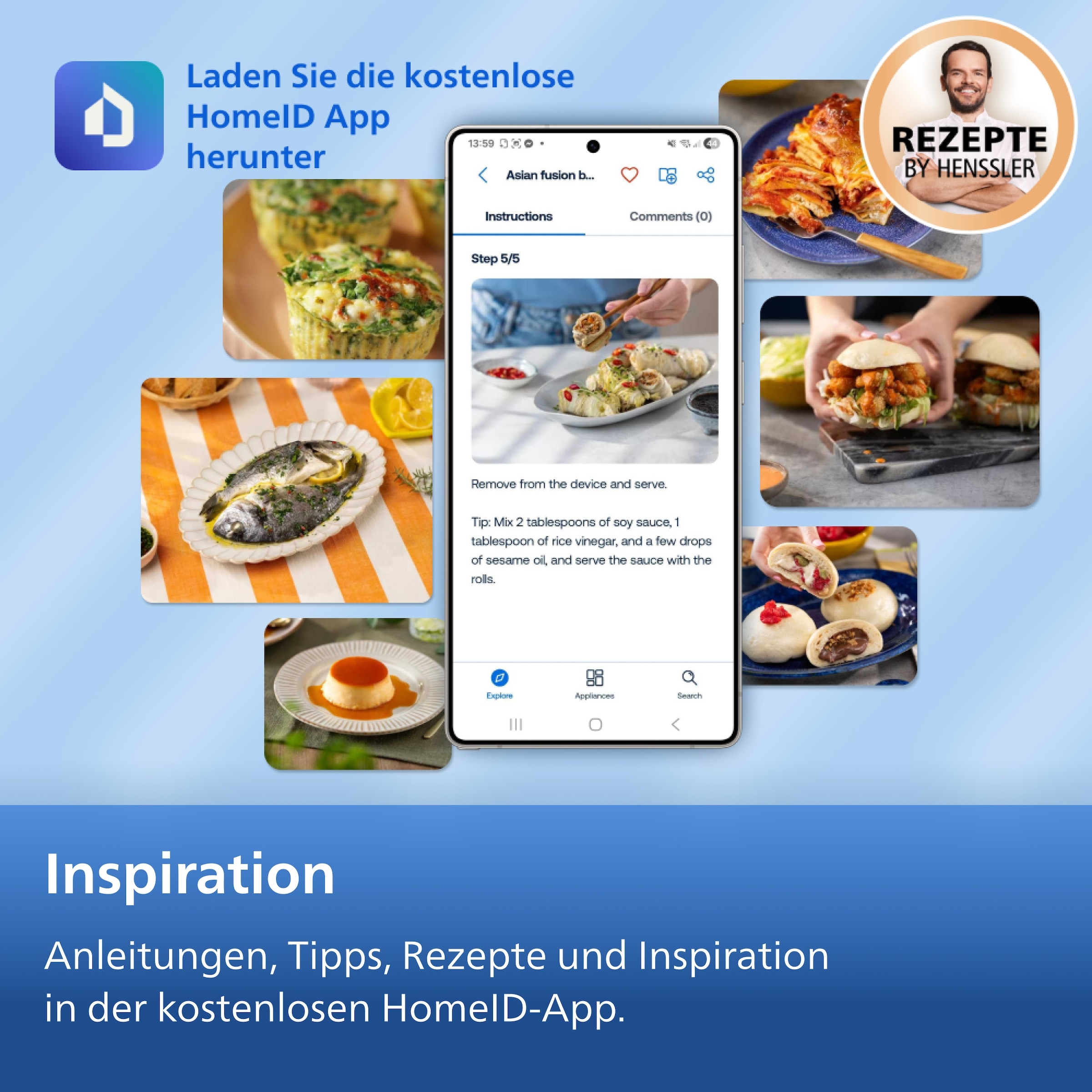 Philips Heißluftfritteuse »NA547/07 Steam Airfryer 5000 Series mit EasySlide, 7,2L Kapazität« 2000 W mit Dampfgarfunktion u. RapidAir Plus Technologie; Schwarz/Gold