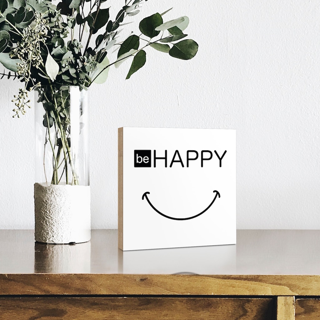 Artland Holzbild »Be happy - Sei glücklich«, Sprüche & Texte, (1 St.)