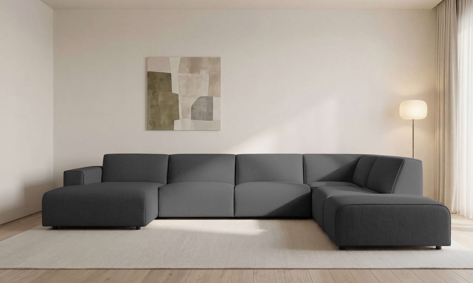 OTTO home Wohnlandschaft »Naddine« B. 389 cm, U-Form, Strukturstoff Mélange-Effekt, Wellenunterfederung
