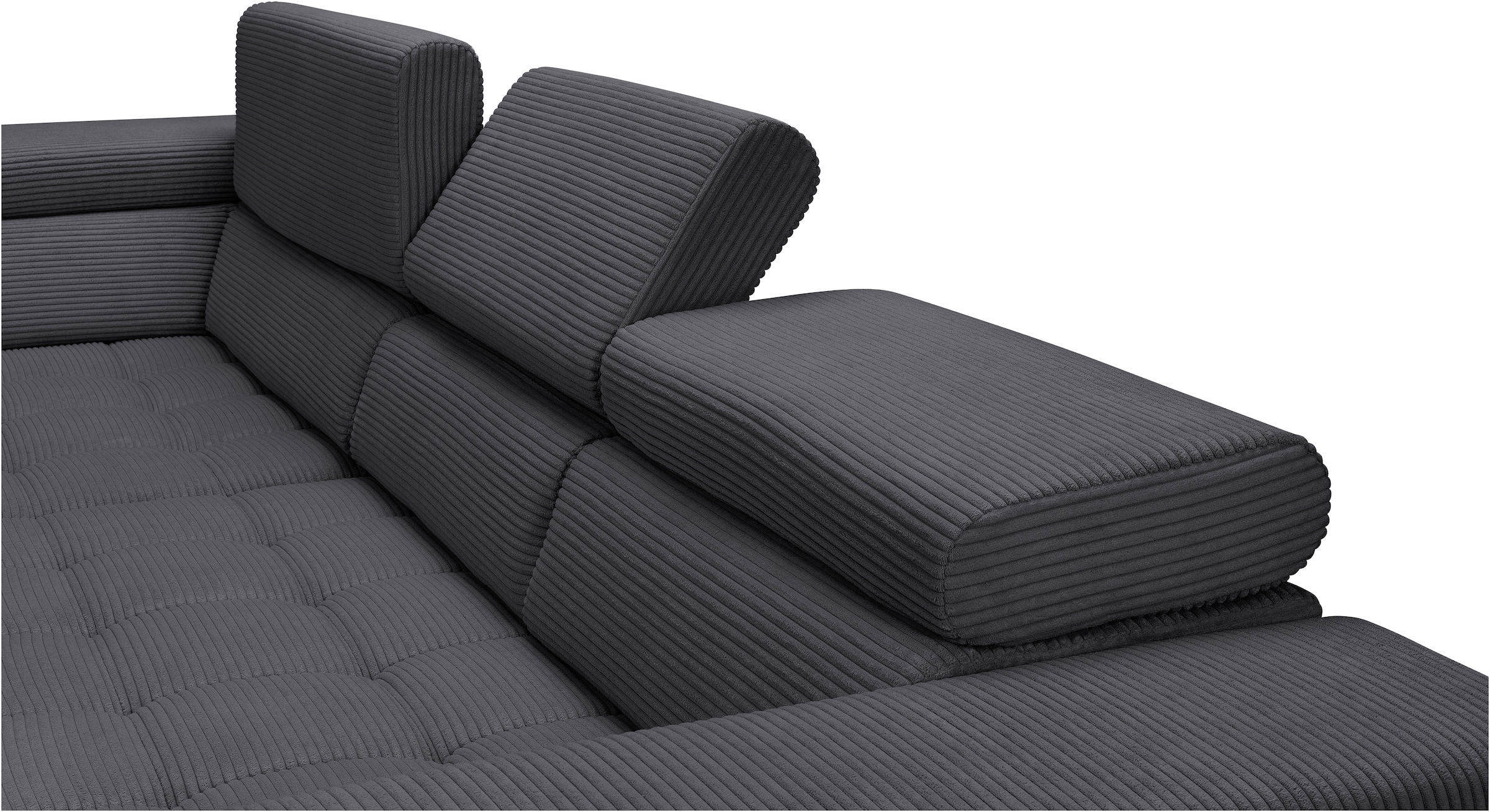 exxpo - sofa fashion Ecksofa »Elianos, hoher Sitzkomfort, aufwendige Kreuzsteppung im Sitz, L-Form«, Kopfteile & Sitztiefe verstellbar, ohne Bettfunktion, Cord, antrazit
