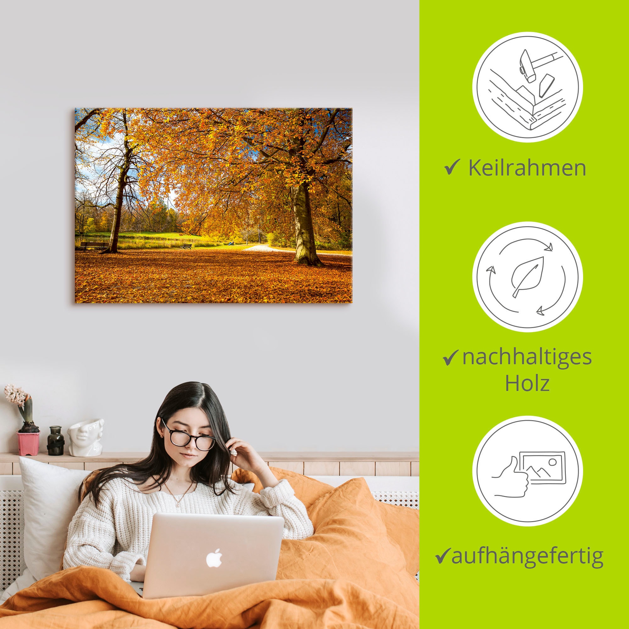 Artland Wandbild »Herbst bei Schlosses Nymphenburg«, Wiesen & Bäume, (1 St.), als Leinwandbild, Poster in verschied. Größen