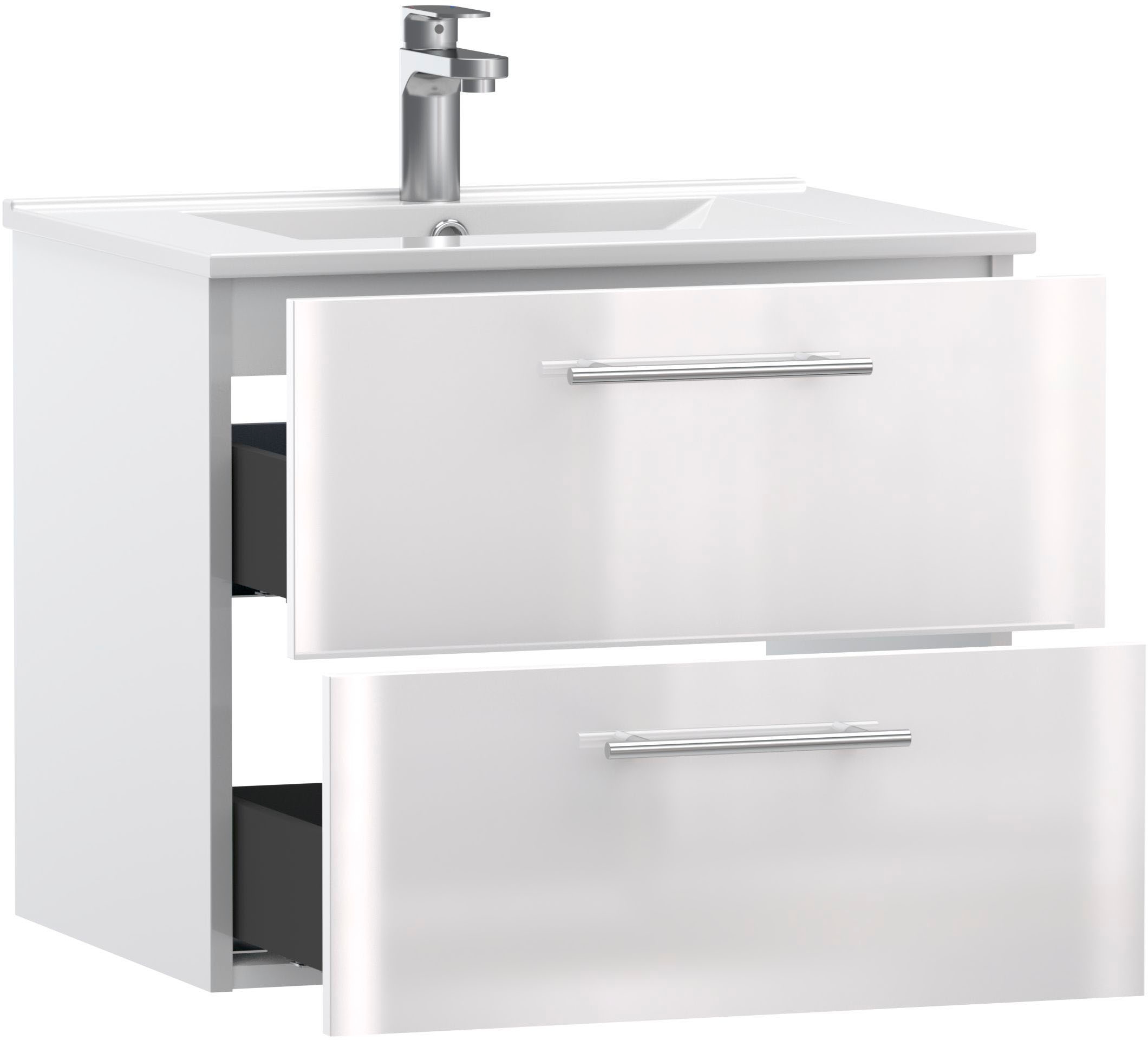 welltime Waschtisch »Athen Badezimmerschrank mit Softclose Funktion WC Bad 60 cm« Set, Unterschrank und Becken,  Waschplatz mit 2 Schubladen und Waschbecken Badmöbel Unterschrank