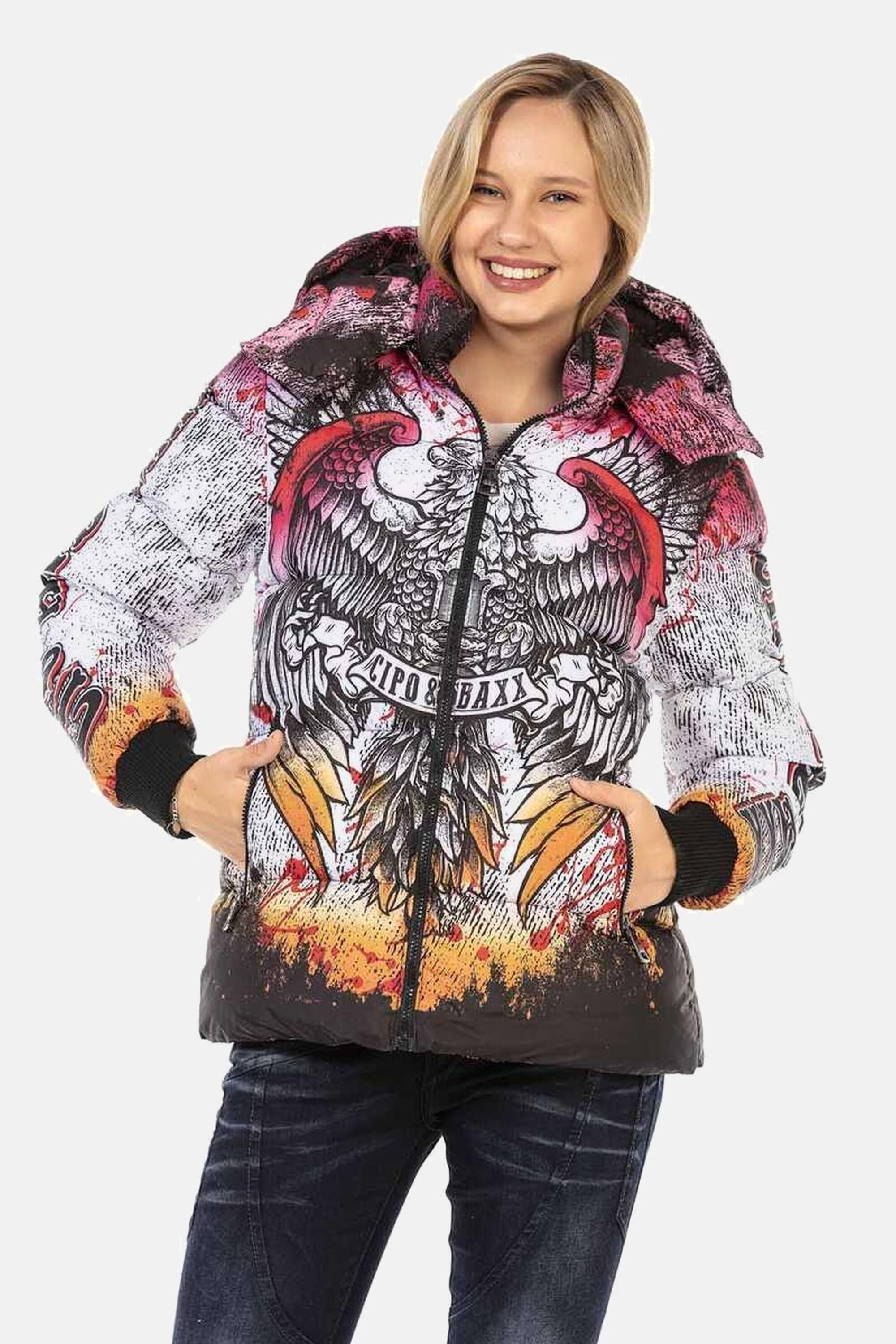 Cipo & Baxx Winterjacke »Jacken« mit Kapuze mit knalligem Allover-Print, WM130