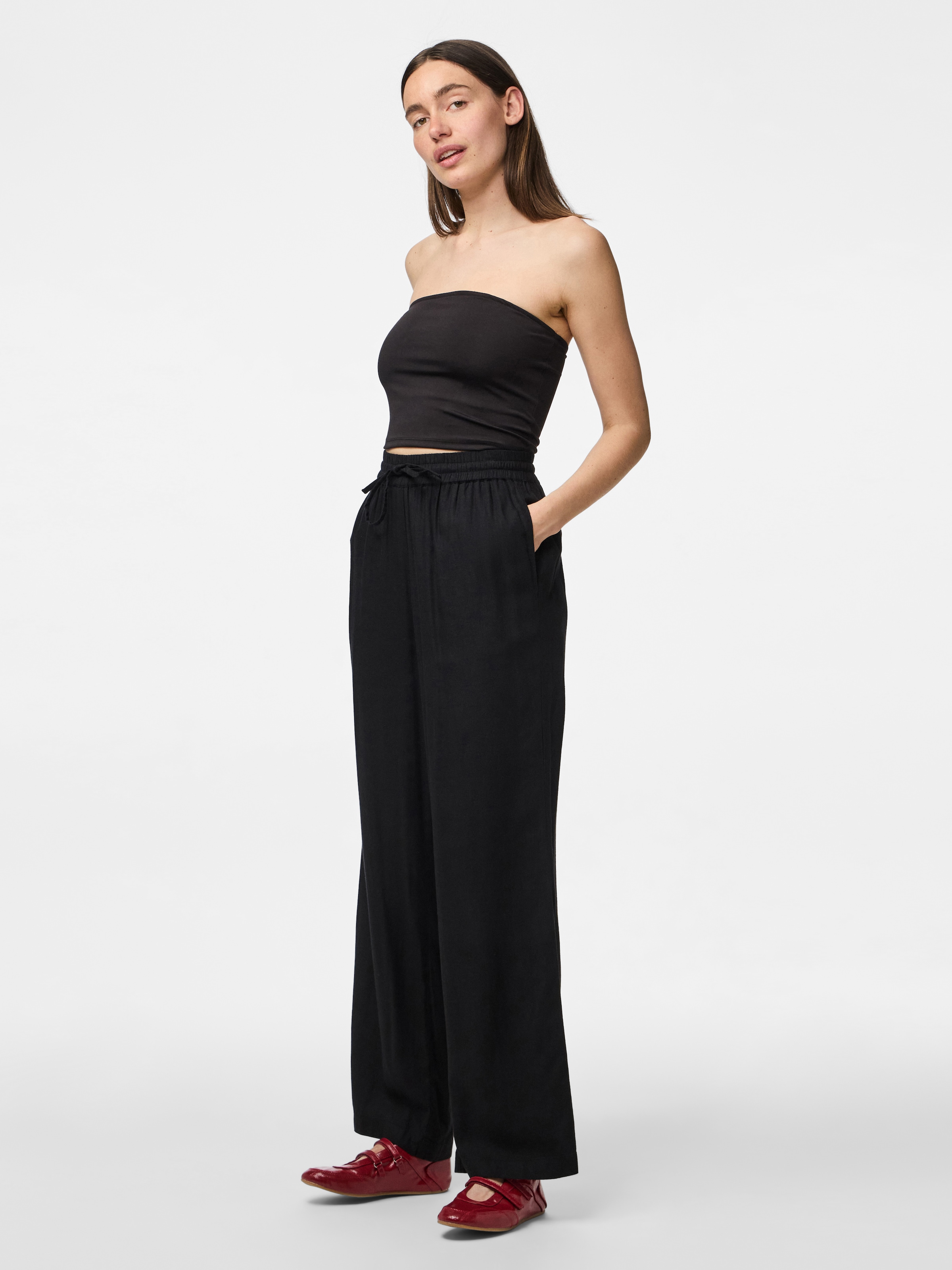 pieces Schlupfhose »PCPIA HW WIDE PANTS WVN NOOS«, mit Leinen
