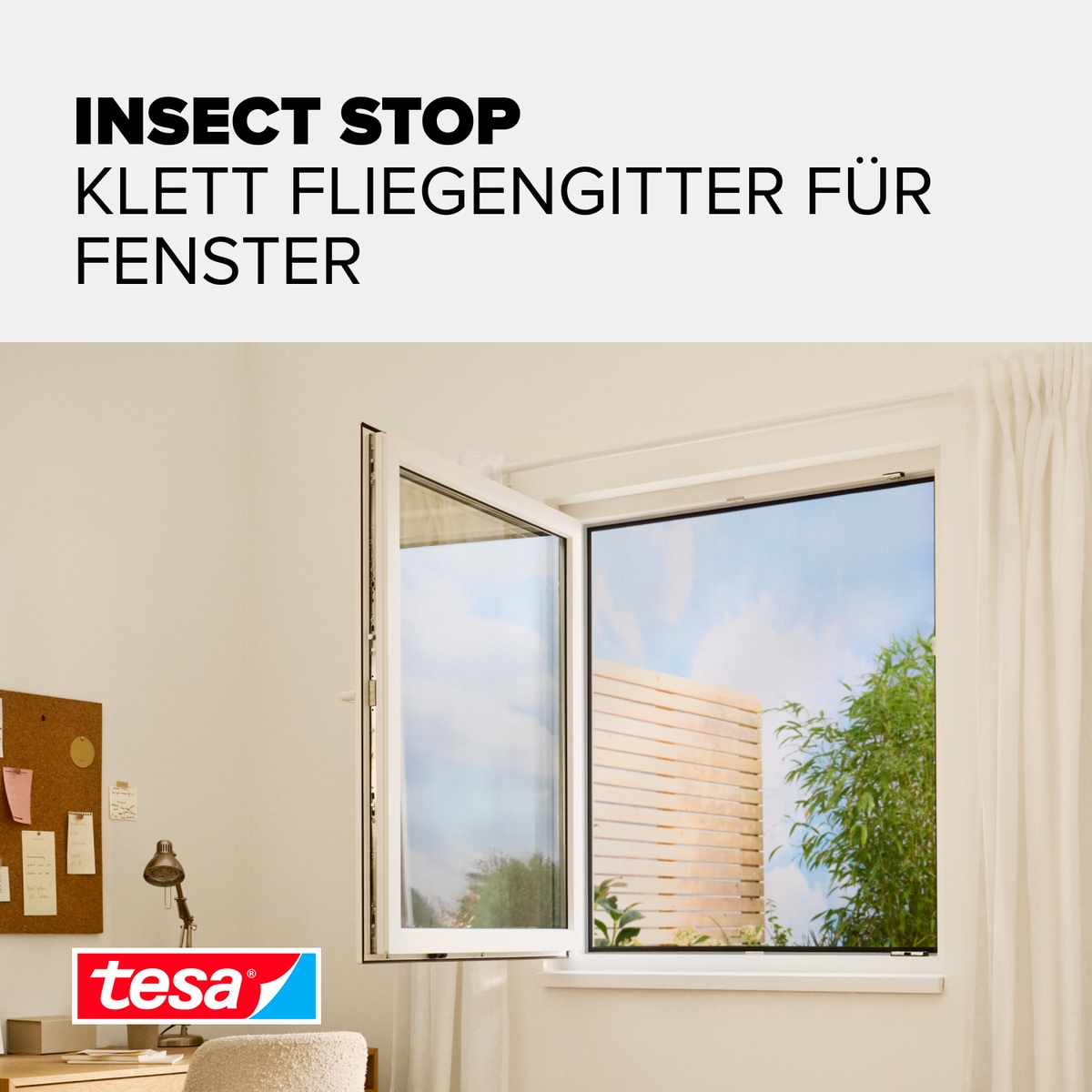 tesa Insektenschutz-Fensterrahmen »Insect Stop Standard Fliegengitter für Fenster - 1.1 m :1.3 m« Packung, Fliegennetz, Klettband, 1 Stk. tlg. Insektenschutzgitter -Fliegenetz ohne Bohren -zuschneidbar