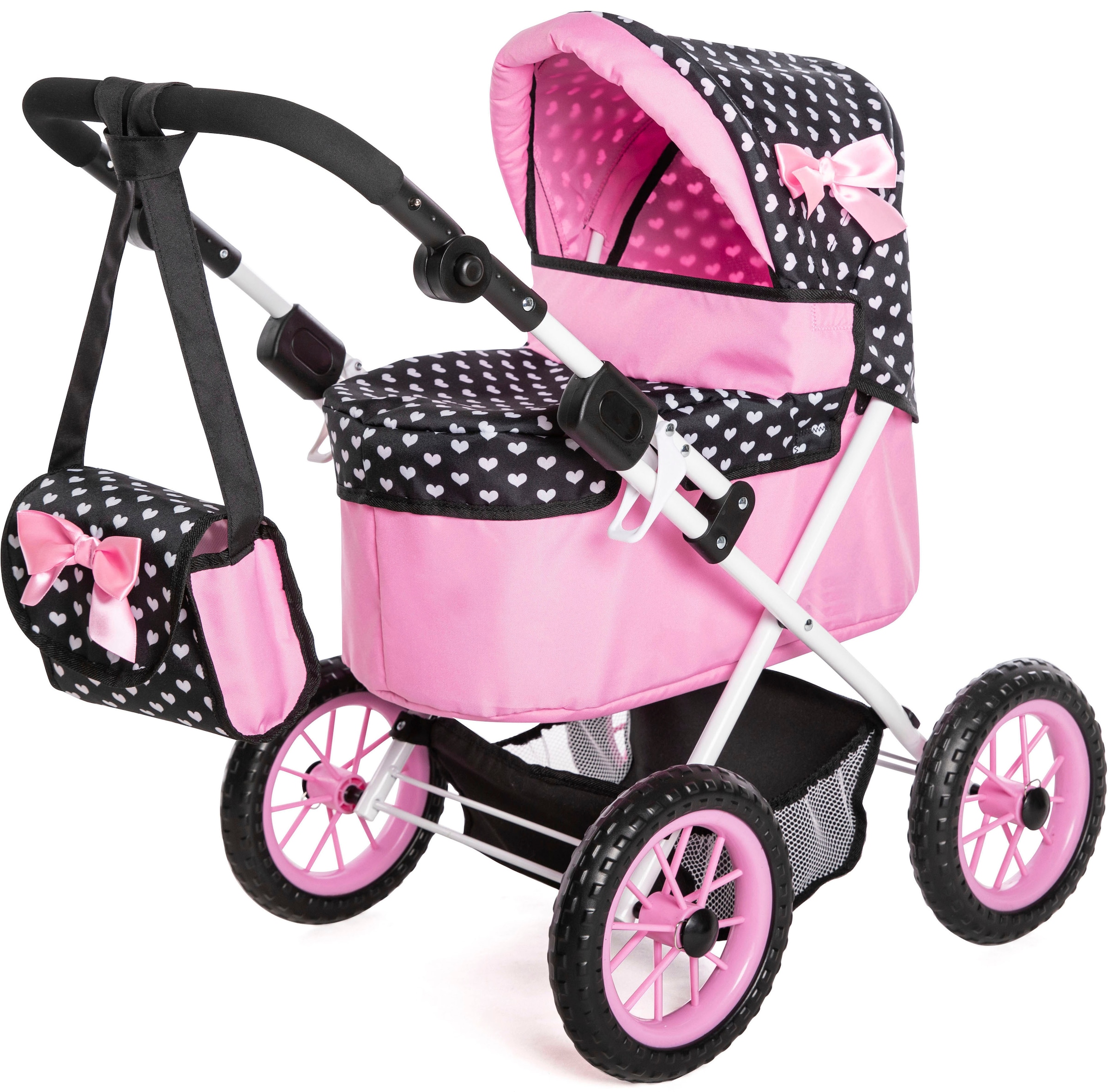 Puppenwagen »Trendy, pink/schwarz«, mit Wickeltasche