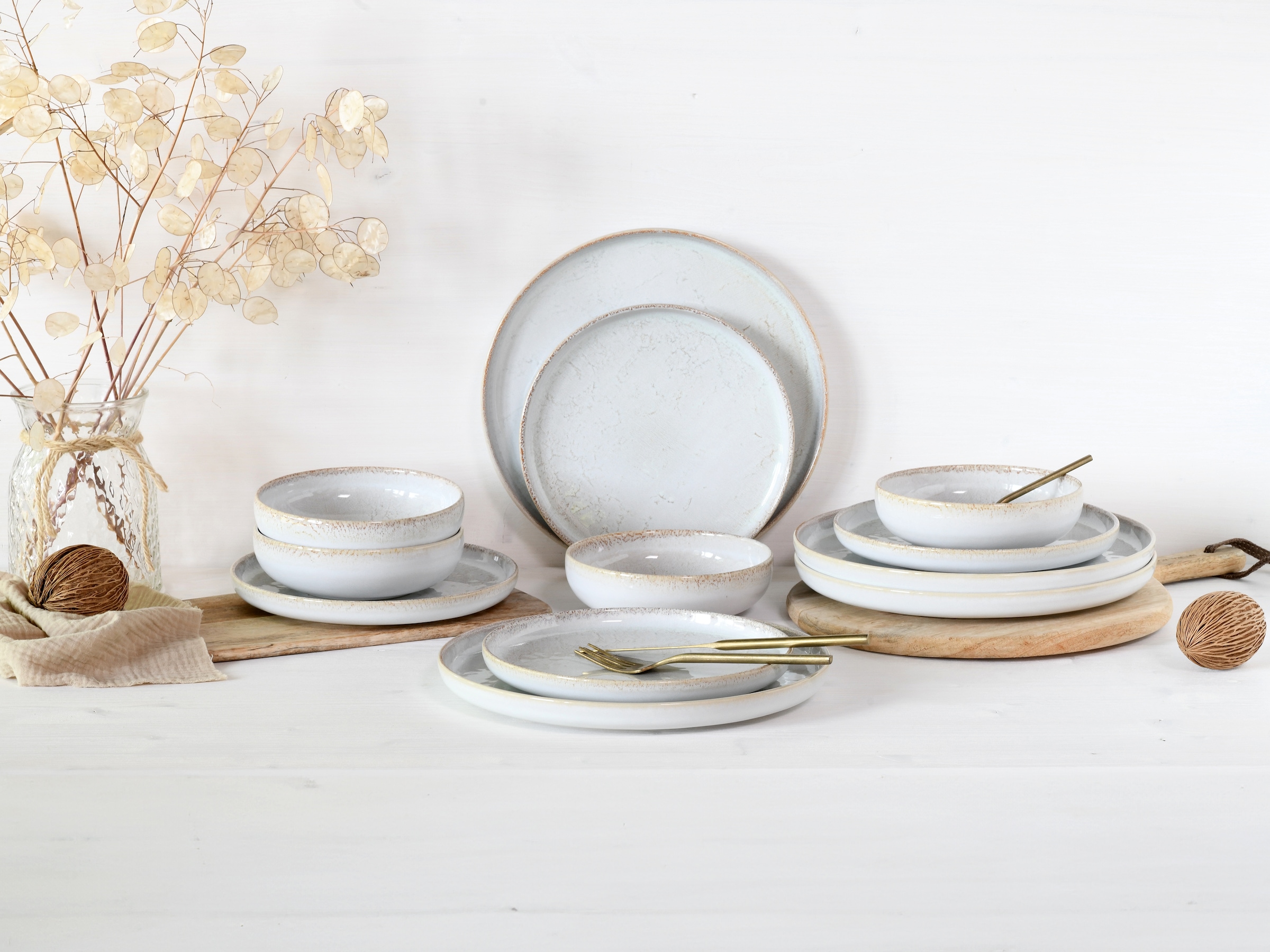 CreaTable Teller-Set »Uno Vintage Offwhite, Tellerset 12-tlg« Shabby Look, Vintage Style