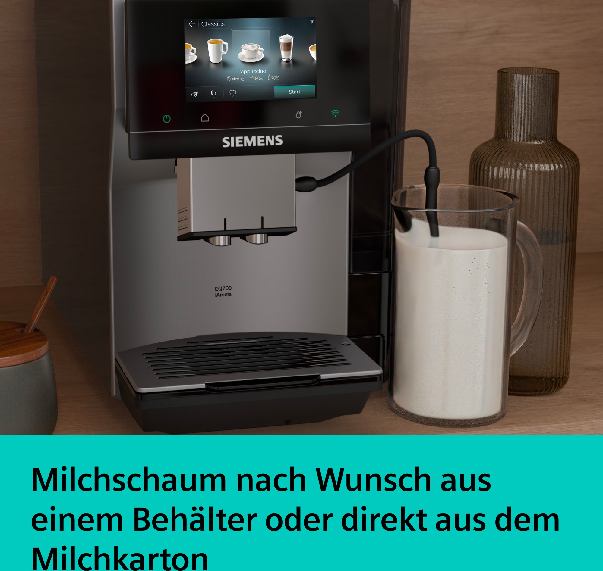 SIEMENS Kaffeevollautomat »TP725ET7« farbiges Full-Touch-Display, Doppeltassenfunktion, sehr leise, silber