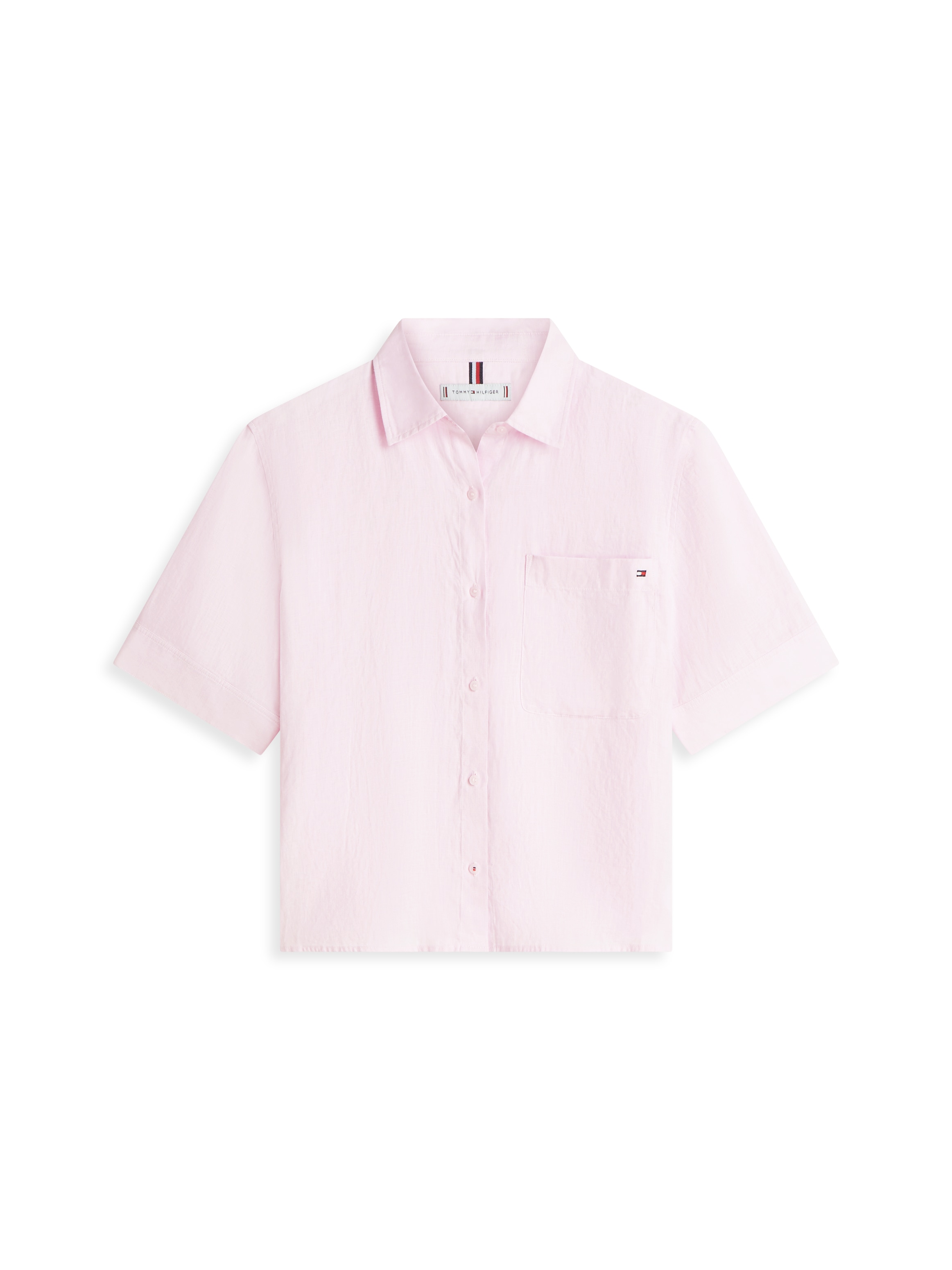 Tommy Hilfiger Kurzarmbluse »ESS LINEN SHORT SLEEVE SHIRT« mit aufgesetzter Brusttasche und Flag-Stickerei, reines Leinen