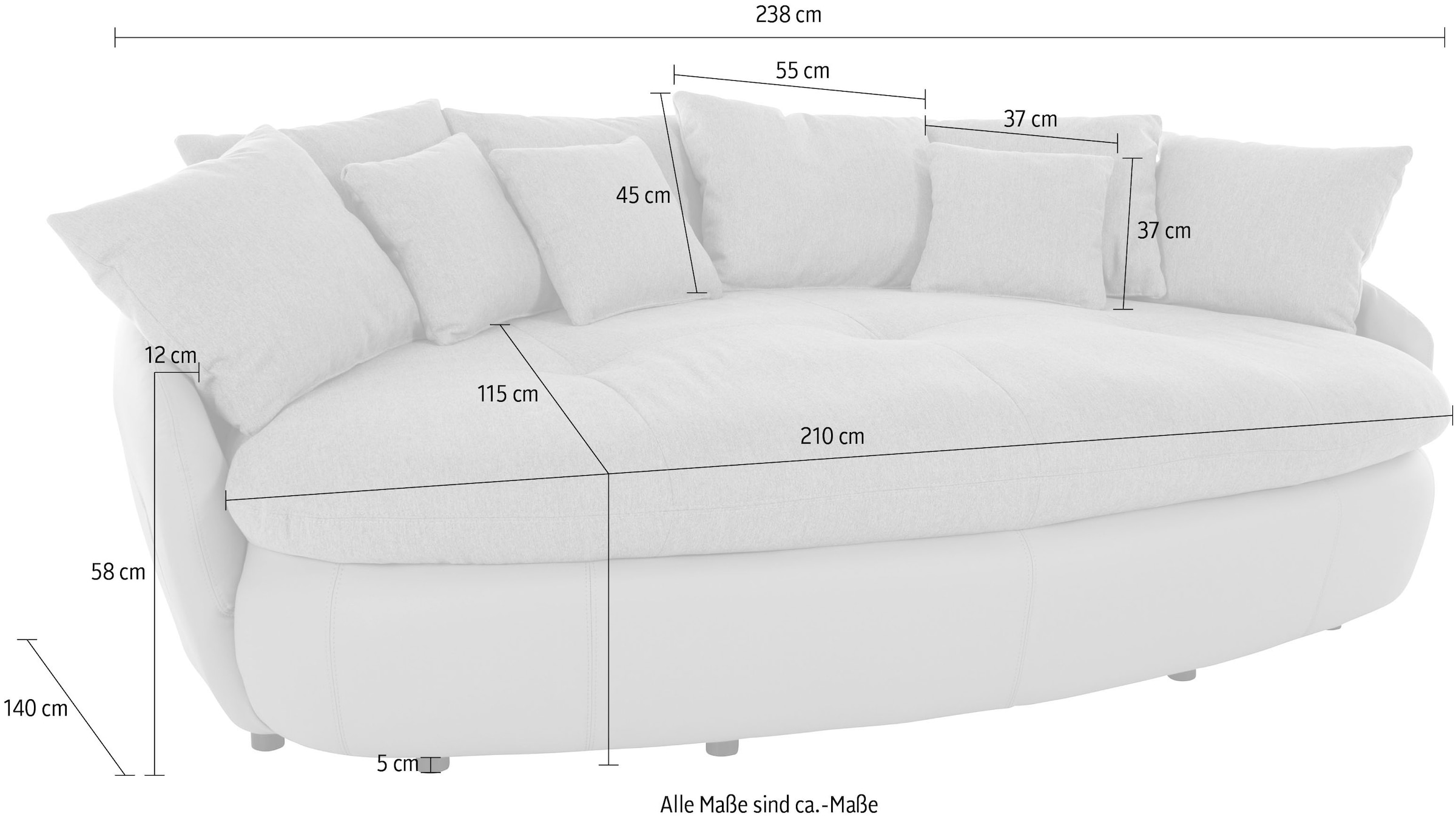 COTTA Big-Sofa »Aruba, B. 238cm, bequemer Sitzkomfort durch Wellenfedern,  Mattenoptik« gemütliches Megasofa in XXL in organischer Form mit vielen Kissen