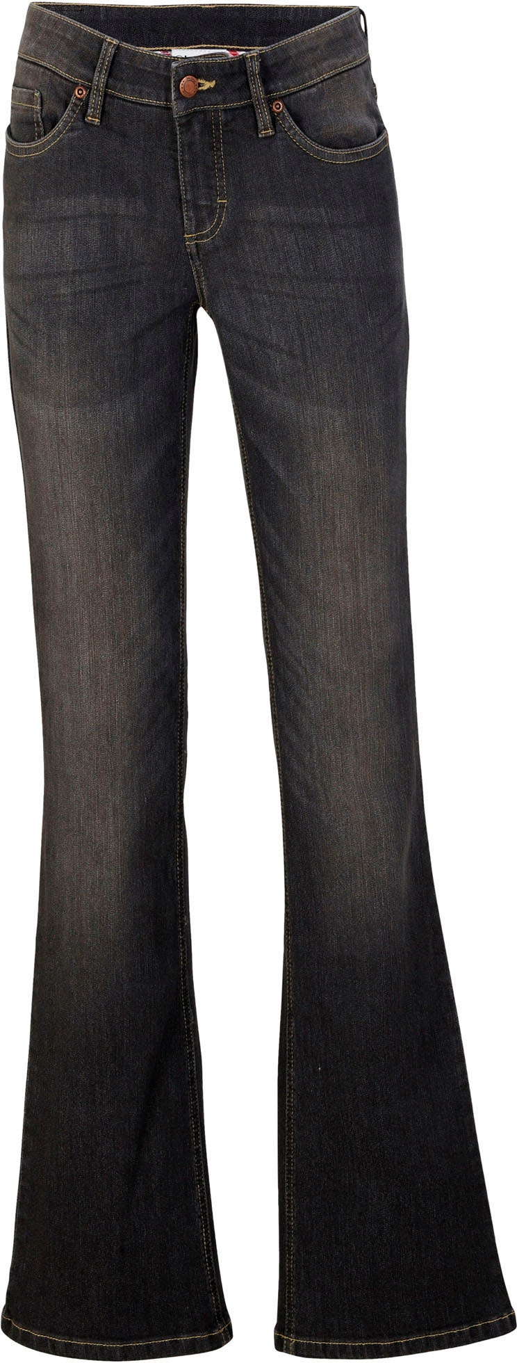bonprix Bootcut-Jeans »Bootcut Jeans Mid Waist, Komfort-Stretch« Slim Fit Passform, aus Baumwollmischung mit Stretch-Anteil