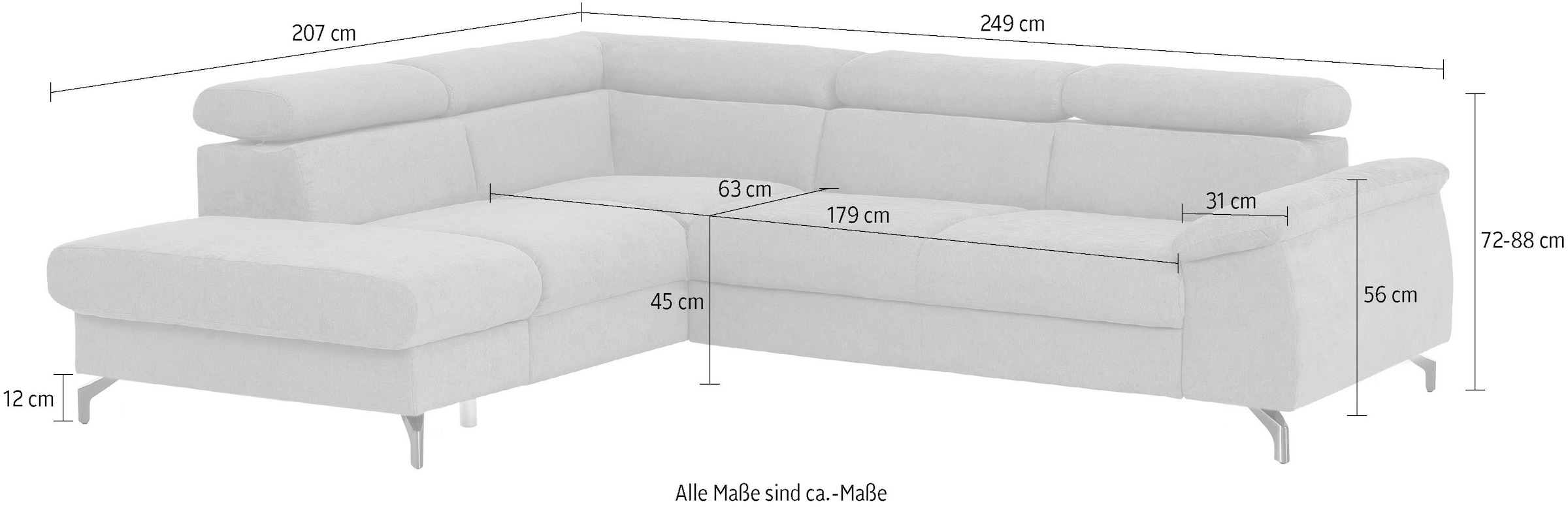 COTTA Ecksofa »Kitty L-Form, B: 249 cm« mit Kopfteilverstellung, optional Schlaffunktion & Bettkasten