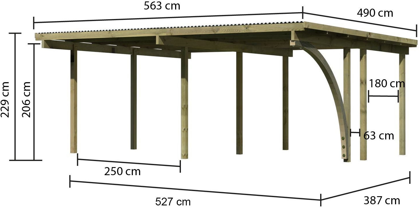 Karibu Doppelcarport »»ECO 1« Variante B , kesseldruckimprägniert« Massivholz 509 cm KDI aus Masivholz