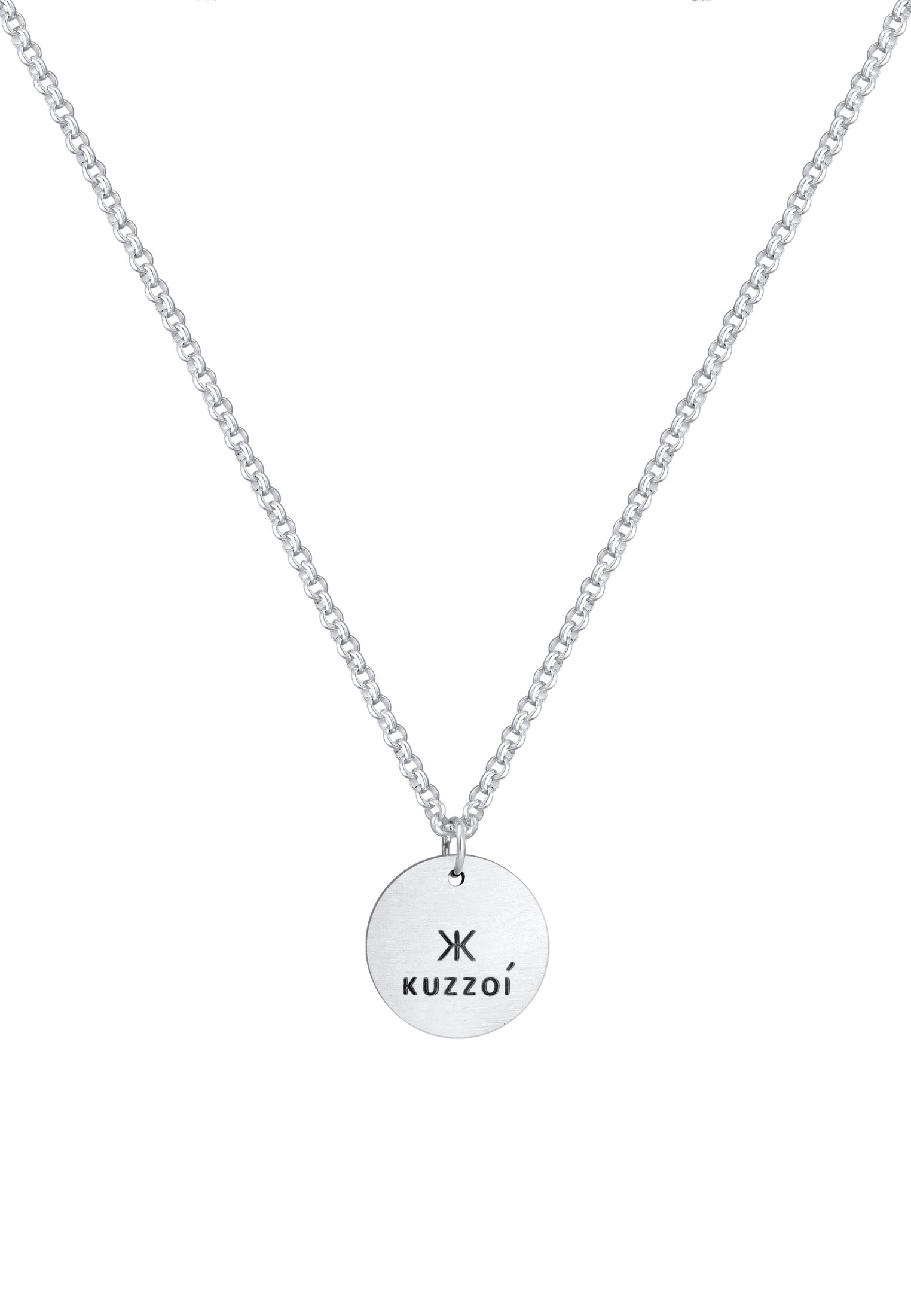 Kuzzoi Lange Kette »Halskette Herren mit Coin Anhänger Massiv matt 925 Silber«