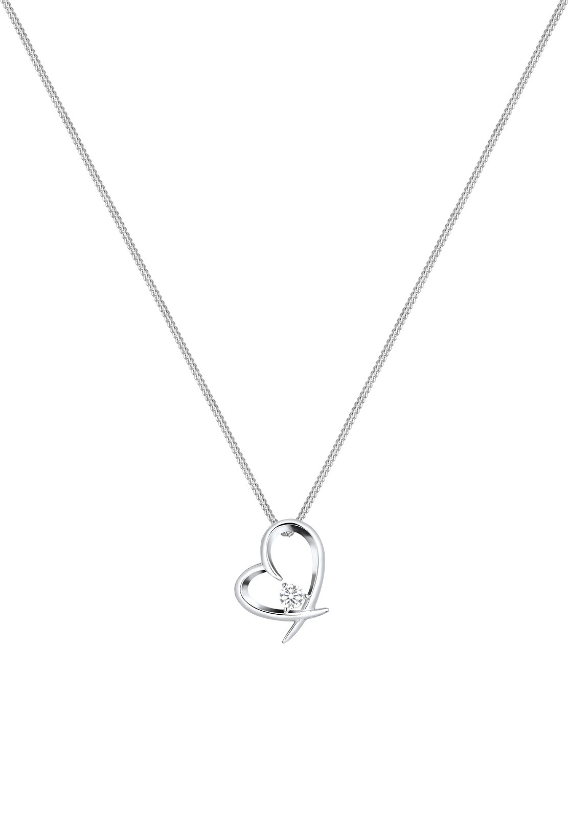Elli Silberkette »Halskette Herz Geschwungen Zirkonia 925 Silber«