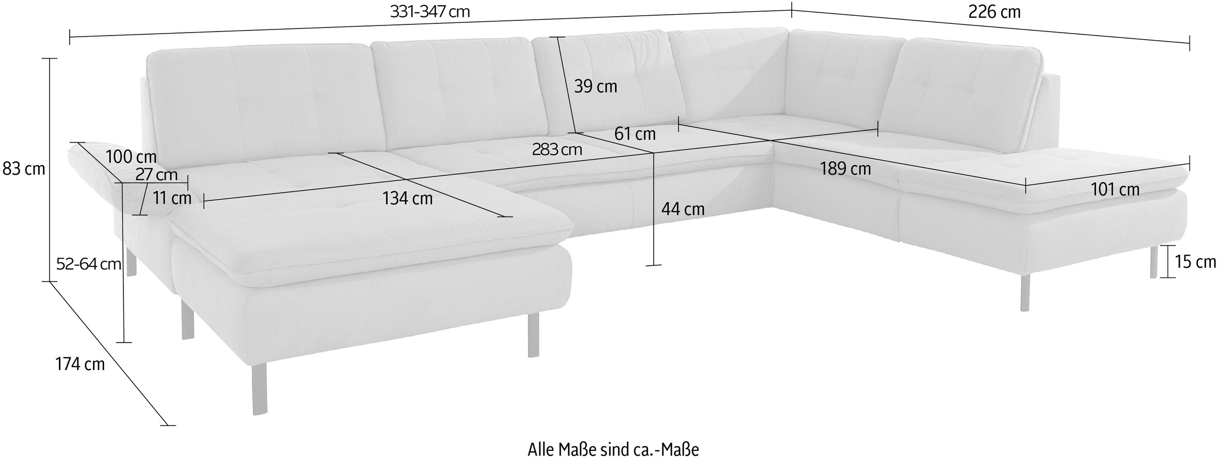 INOSIGN Wohnlandschaft »Birkholm U-Form« Armlehnverstellung, auch in Easy Clean Bezug - mit Wasser zu reinigen