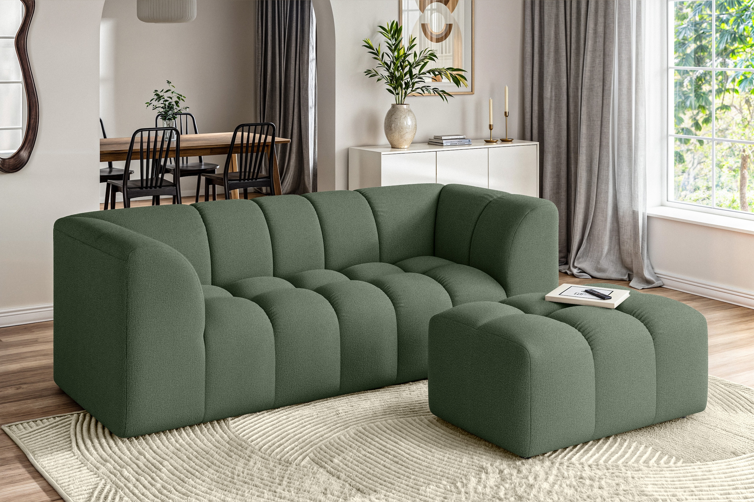 Home affaire Polsterhocker »TUURE Sitzhocker, Bubble-Optik, Maße B/T/H: 124/80/46 cm« moderne Steppung, hoher Sitzkomfort und modernes Design