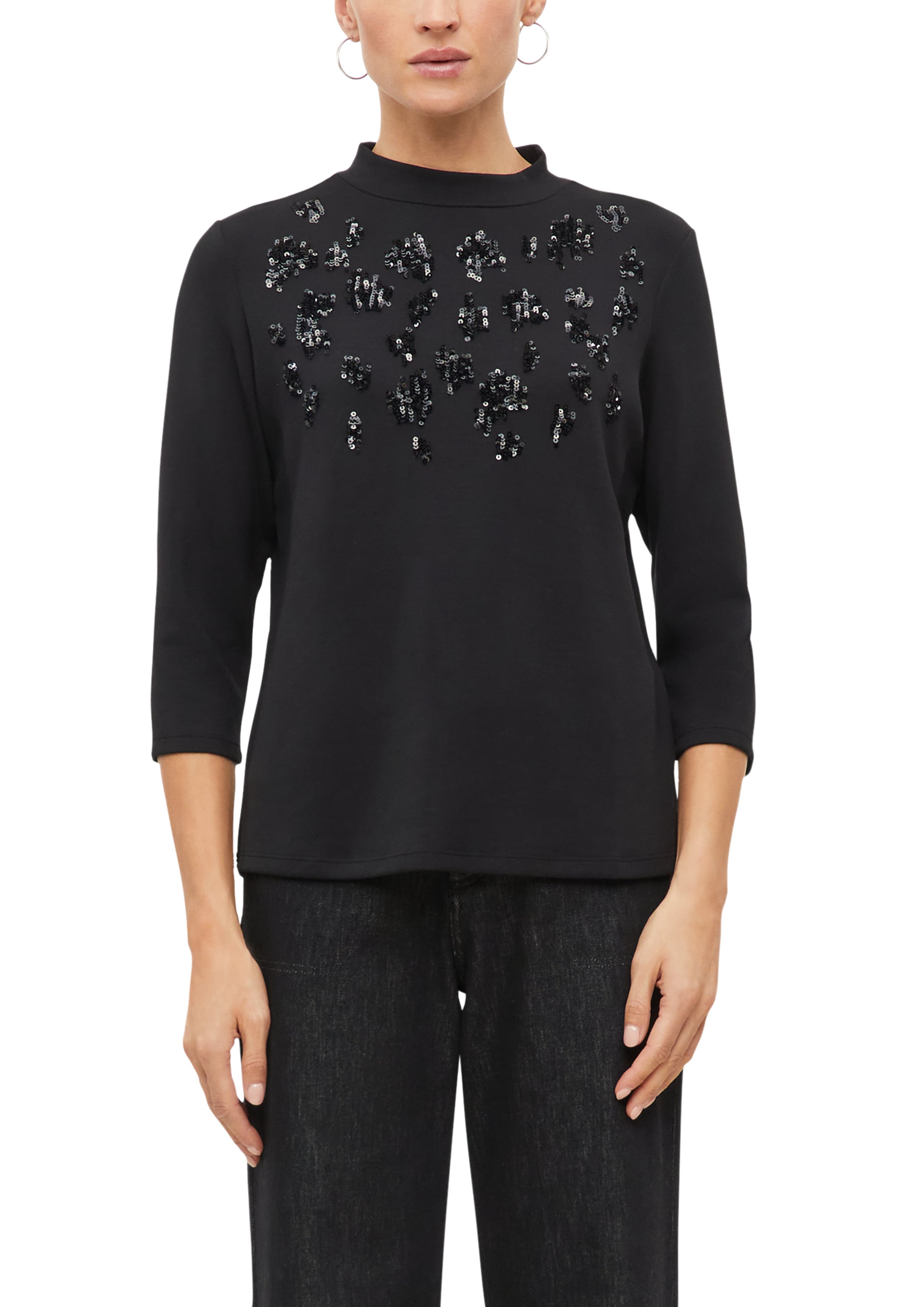 s.Oliver BLACK LABEL 3/4-Arm-Shirt mit Rundhals und Pailletten / Stretch