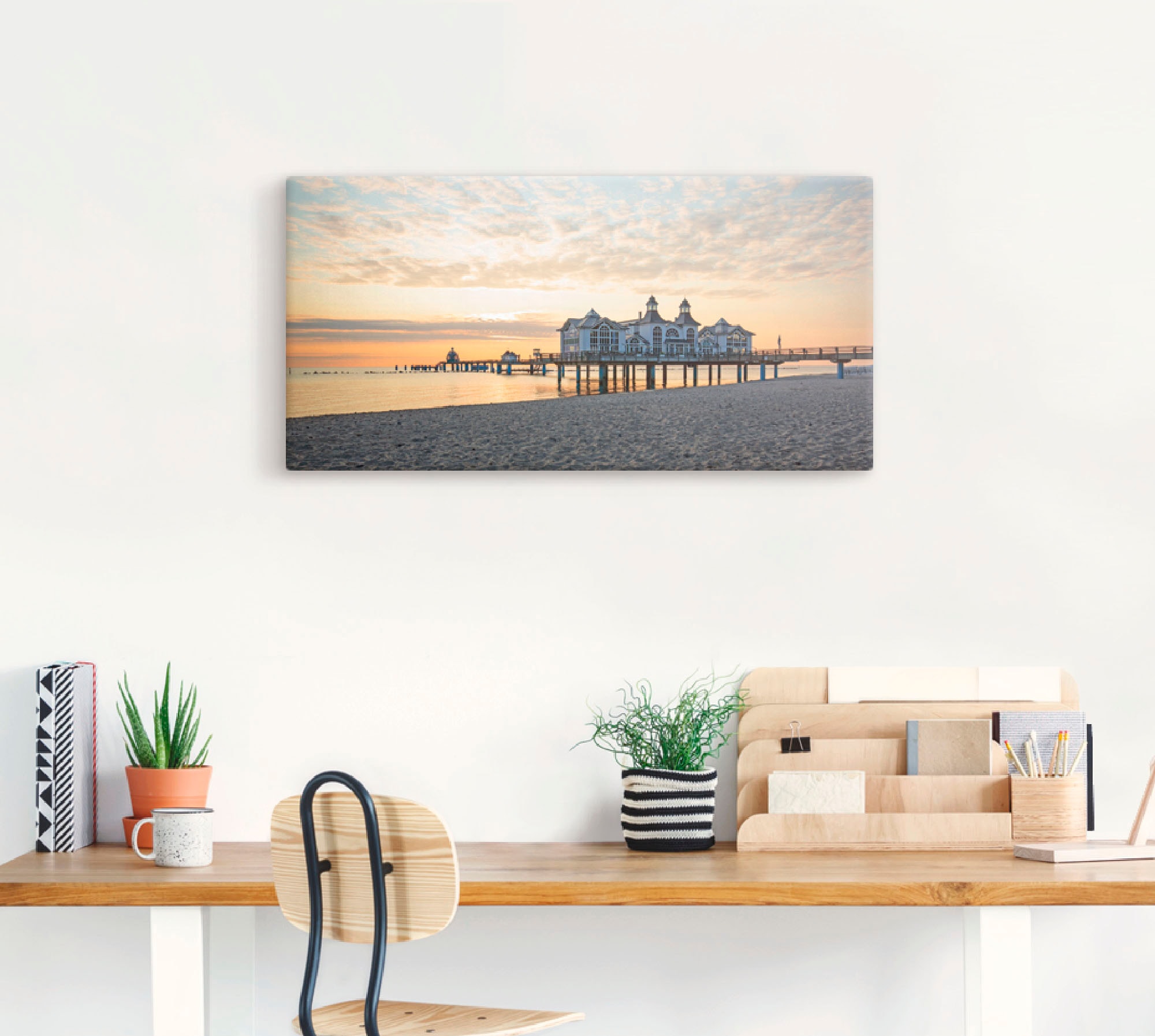 Artland Leinwandbild »Seebrücke Sellin bei Sonnenaufgang« Strand 1 Stk. tlg. auf Holzrahmen gespannt