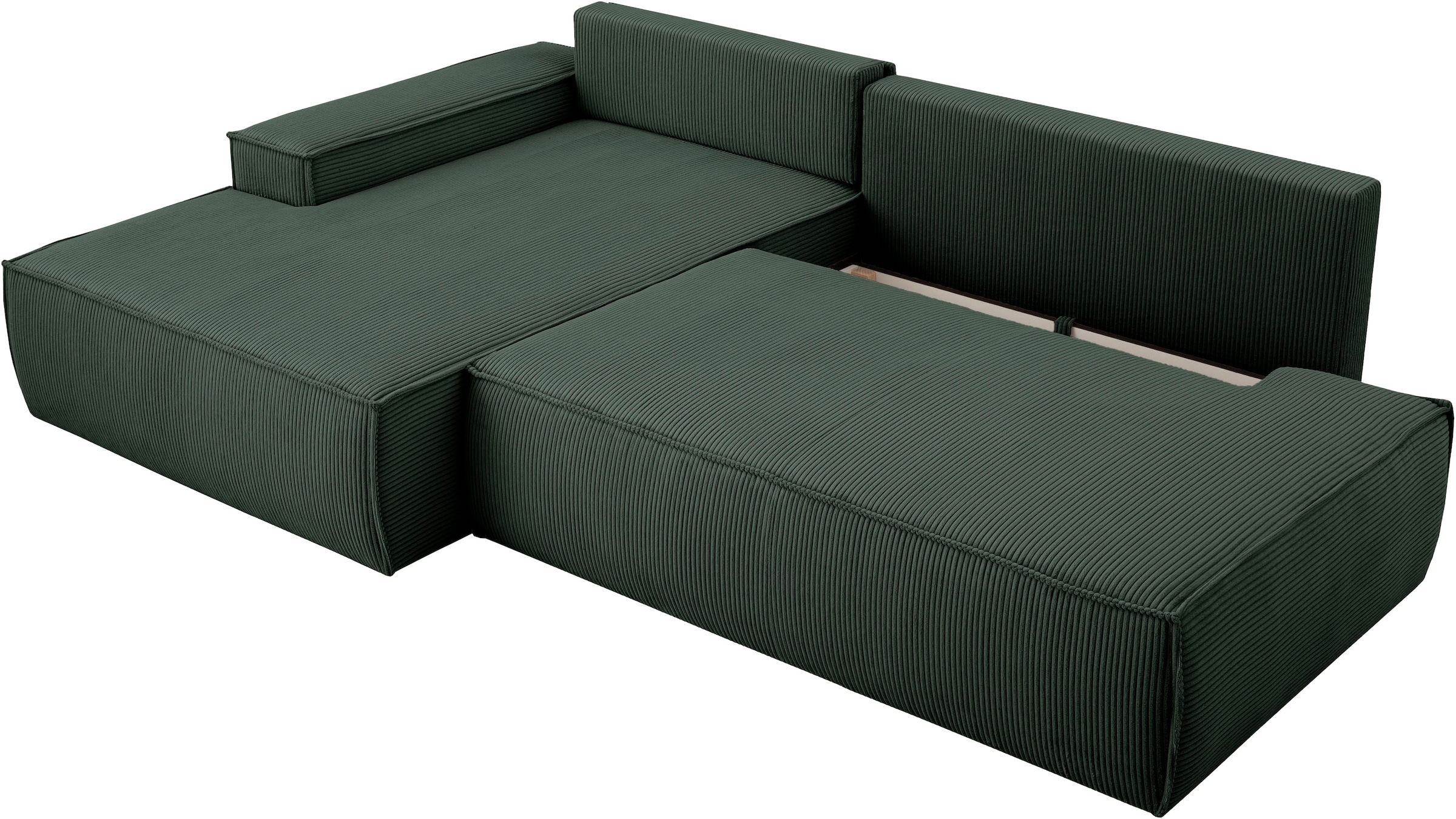 Home affaire Ecksofa »SHERWOOD, Schlafsofa in L-Form offen (275cm), Cord, Leinenoptik«, Schlaffunktion und Bettkasten, Kedernaht, hoher Sitz- & Liegekomfort