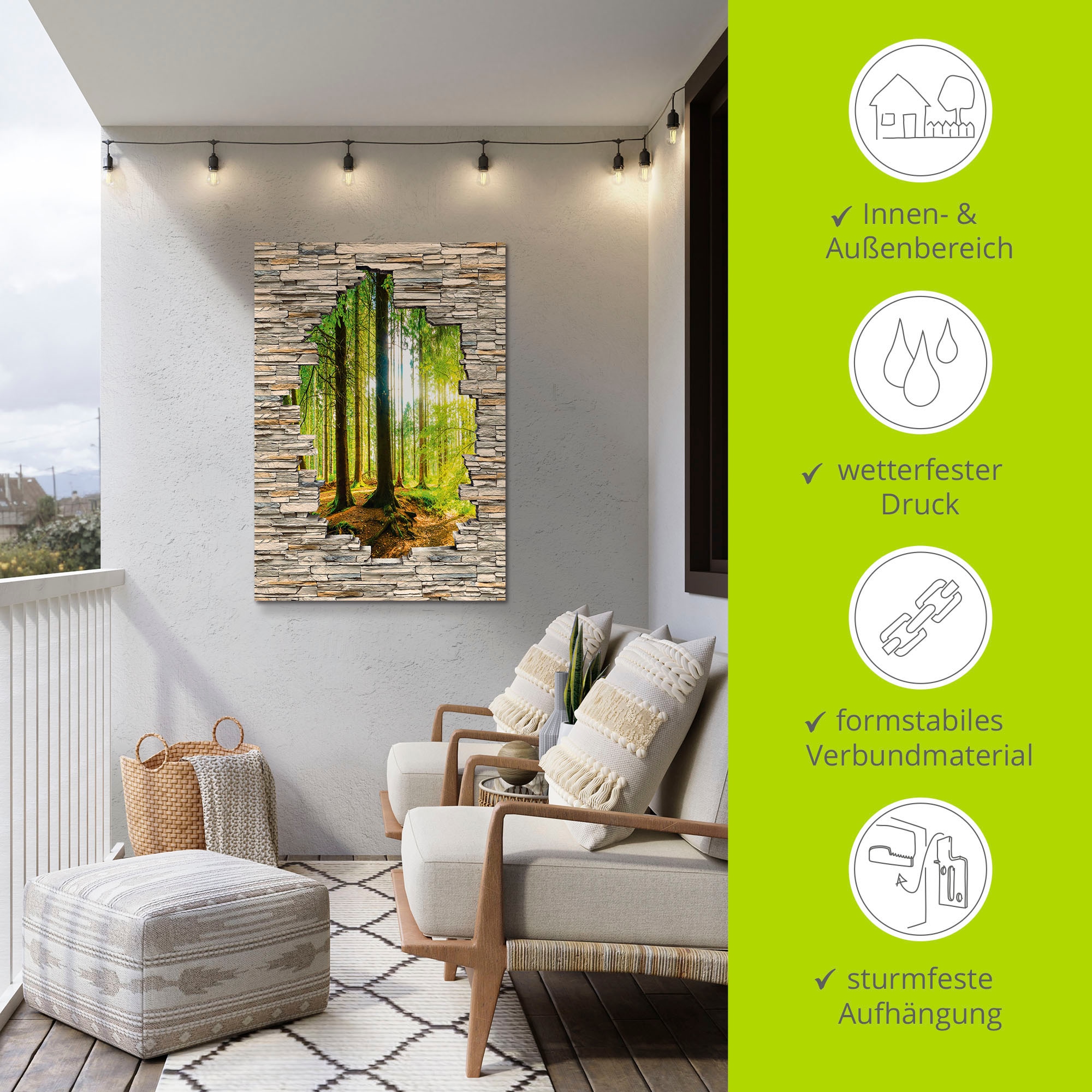 Artland Wandbild »Wald mit Bach Blick Stein Mauer«, Waldbilder, (1 St.), als Alubild, Outdoorbild, Poster, Wandaufkleber in verschied. Größen