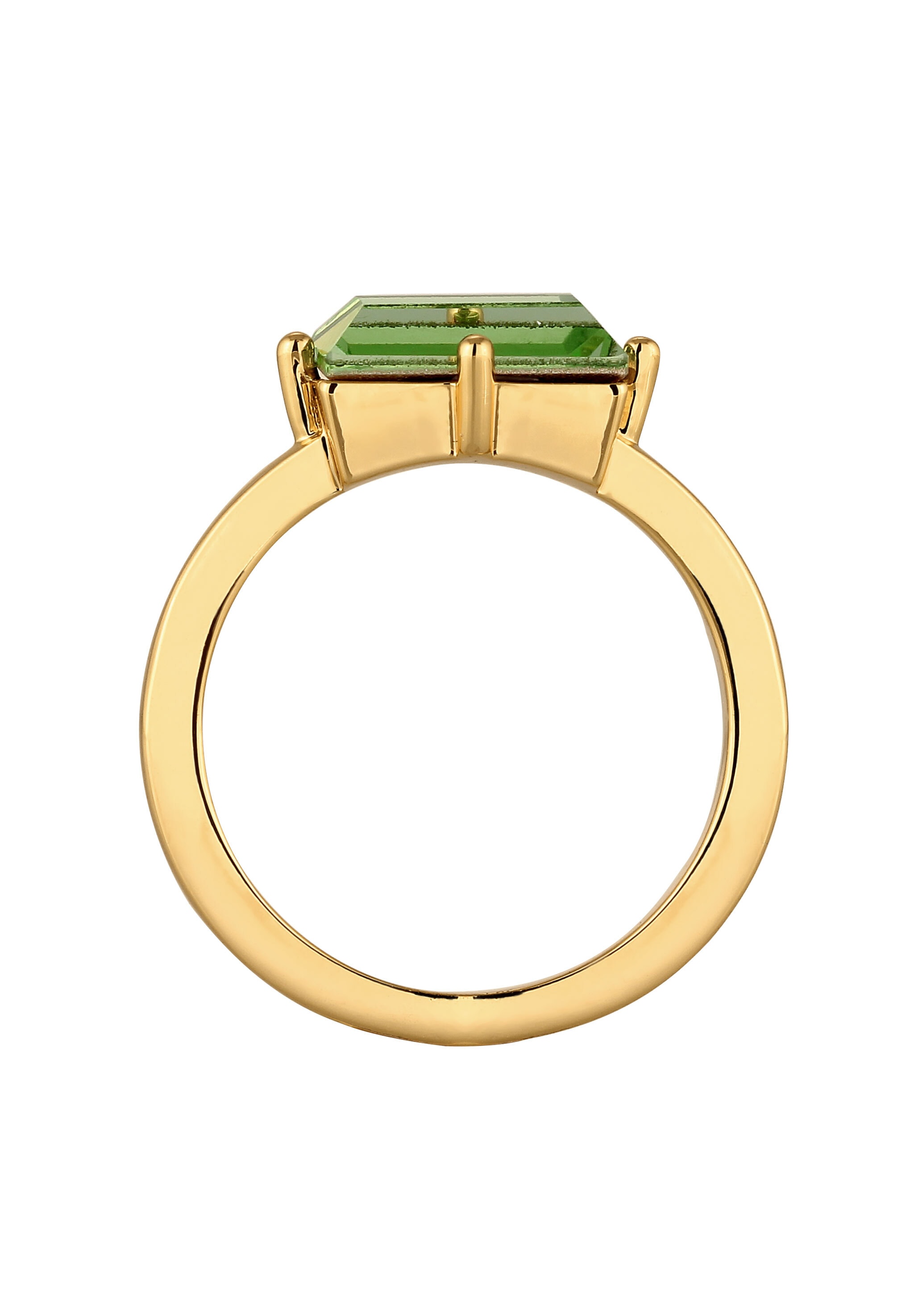 Elli Silberring »Ring Solitär Glas Kristalle Grün Goldfarben«