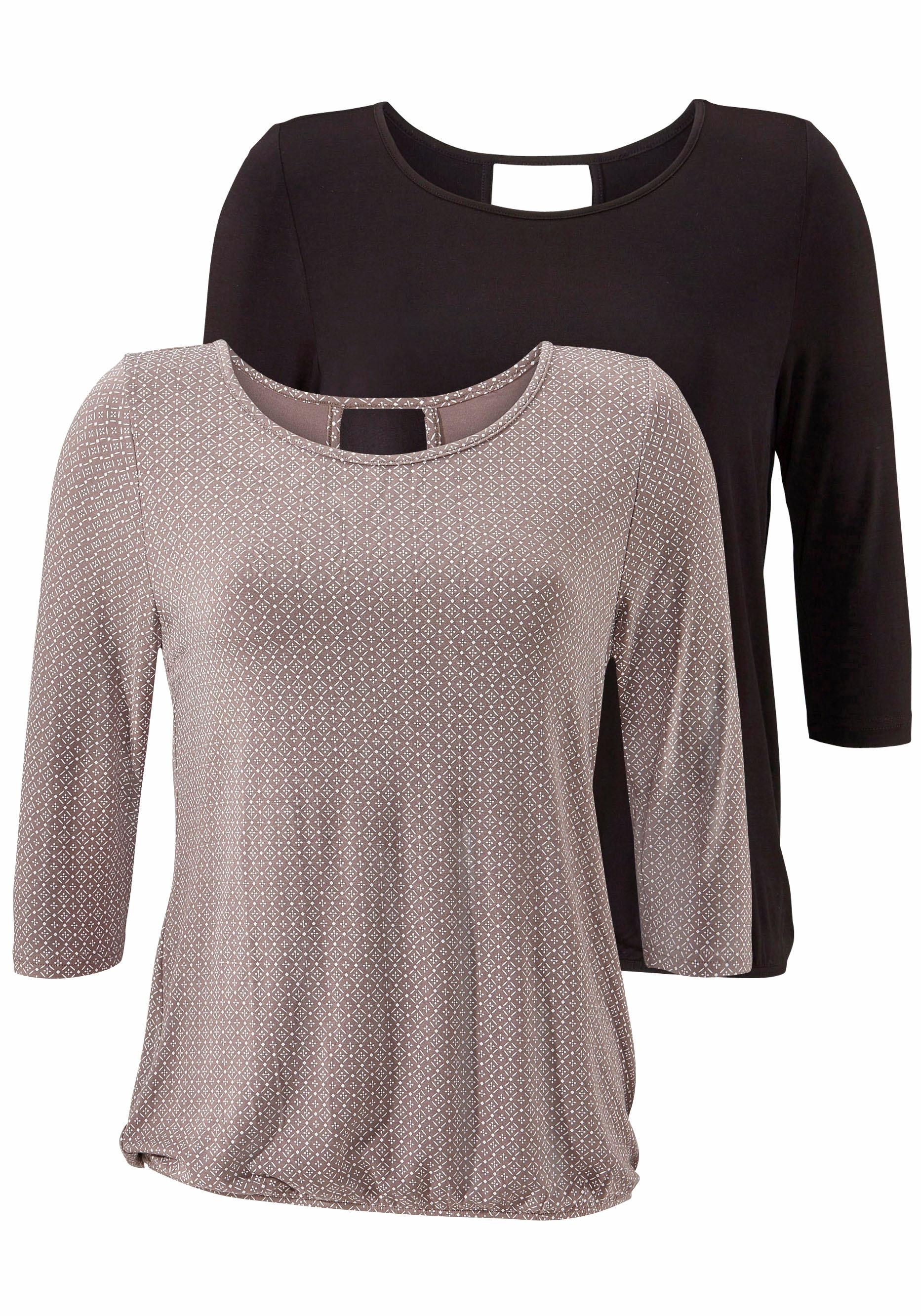 modischem OTTO Nacken (2er-Pack), im mit bestellen Cut-out im 3/4-Arm-Shirt, Shop LASCANA Online