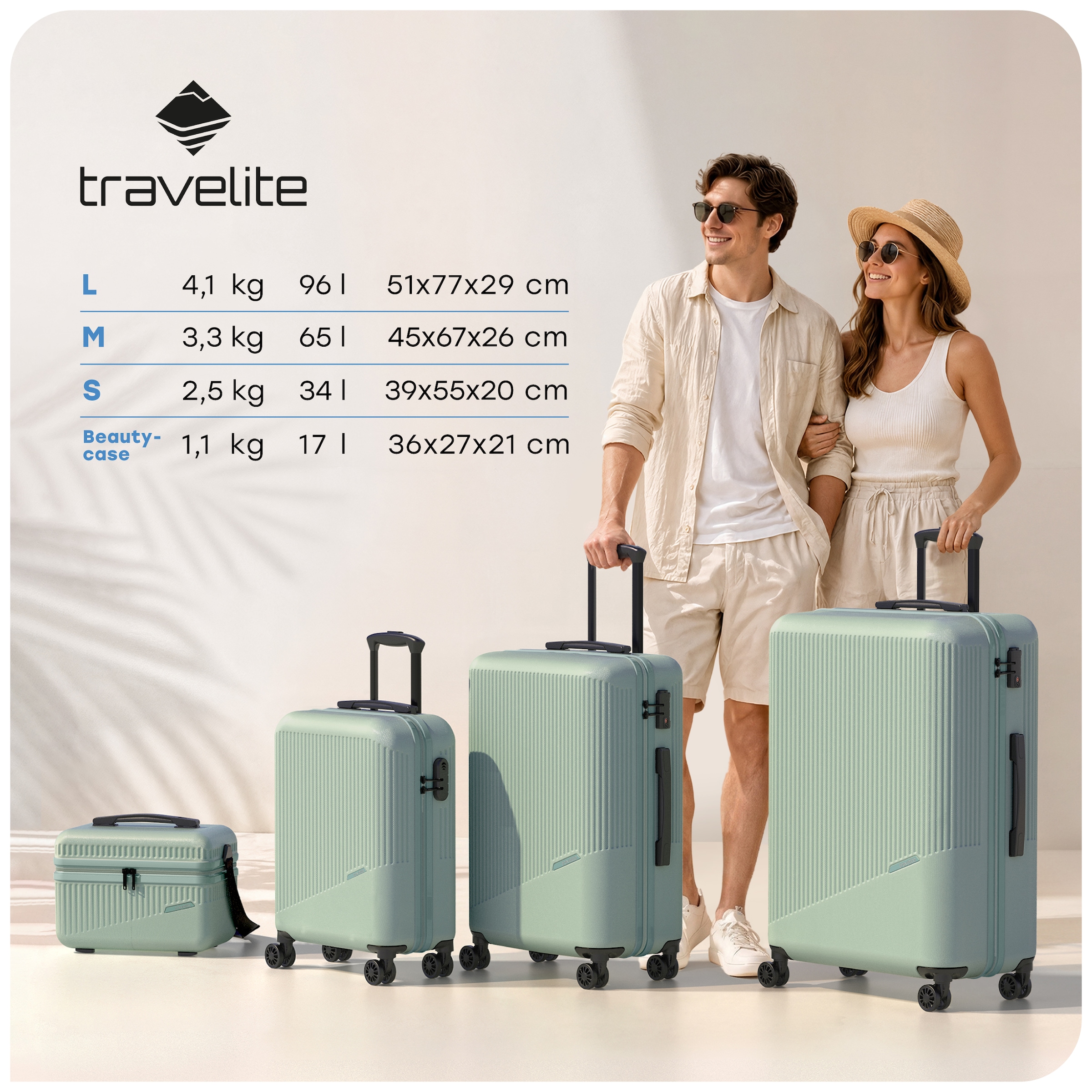 travelite Hartschalen-Trolley »BALI Reisekoffer Hartschale« 34 l 4 Rollen TSA-Schloss – robustes Reisegepäck