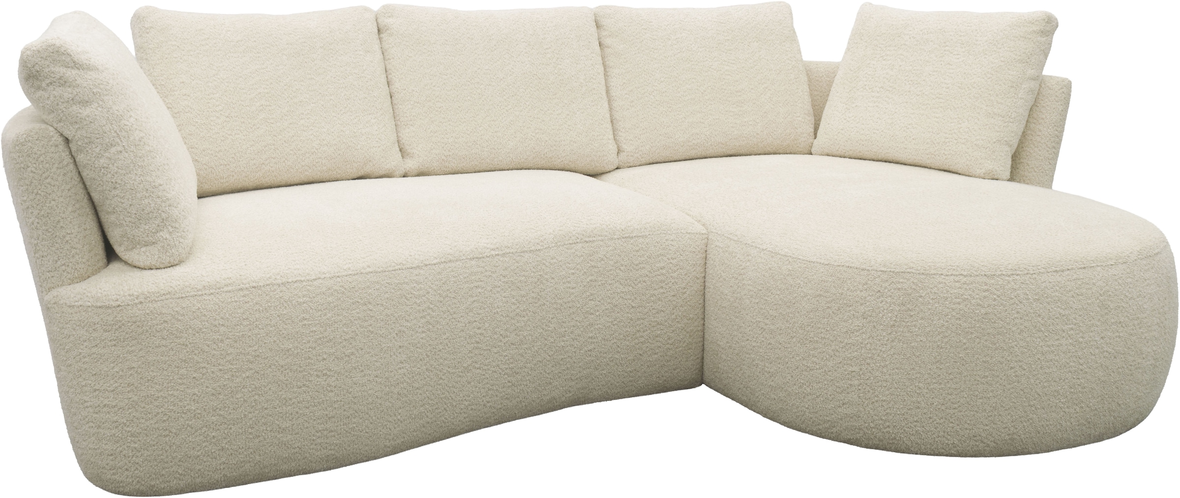 DOMO collection Ecksofa »Lumin, B/T: 267/170 cm, abgerunde Form, charmantes Design, cozy chic« Mit Federkern und 5 Rückenkissen ausgestattet