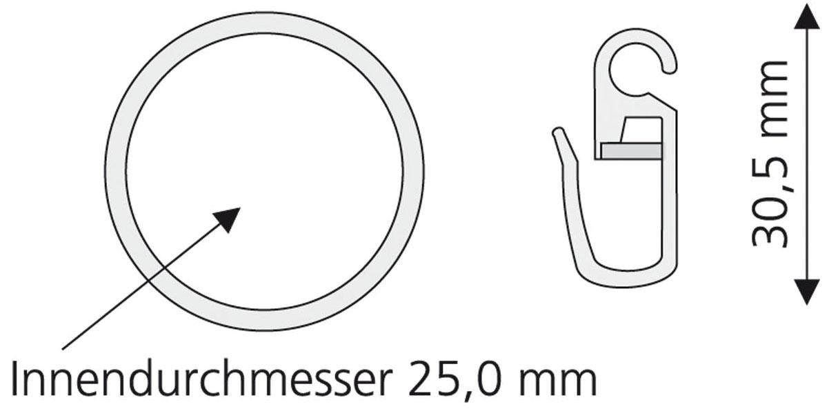 Liedeco Gardinenring, (Set, 8 St., mit Faltenlegehaken), für Gardinenstangen  Ø 16 mm bei OTTO